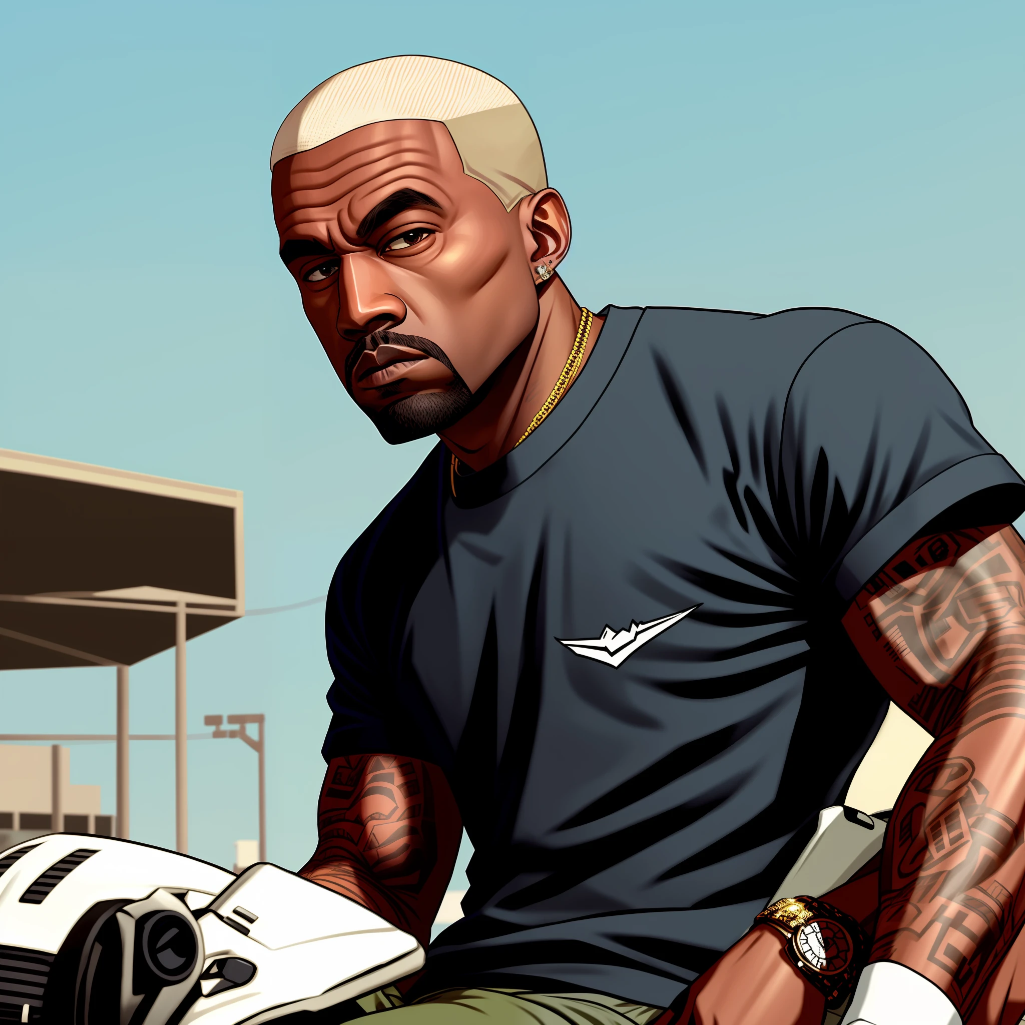 um retrato de Kanye West, estilo gtav