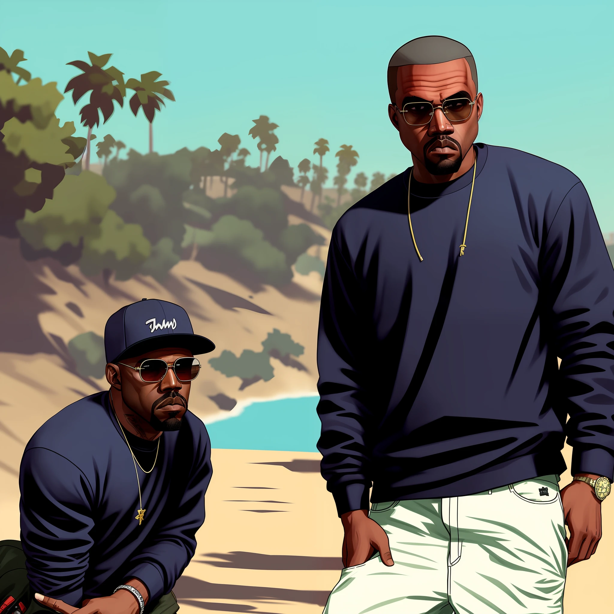 um retrato de Kanye West, estilo gtav