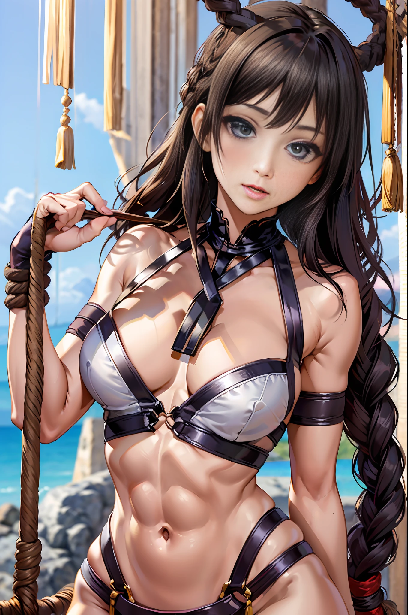 master masterpiece、The Highest Quality、Japan Drums、Hold a drum stick、Hachimaki、japaneese style、Loincloth、、、、、Women in Japan、a beaut、29歳、Attractive waist、big Buttocks、small breasts、Long Black Hair、Braided hair、shyness、high leg、High exposure、toned body、Outstanding proportions、necklaces、accessory,,,,、total body、solo、、、、、a one woman、(with very highly detailed face)、(beautiful eye)、(big Eyes)、makeups、red lipstick、Red Face、crotch bulge、a muscular、abdominals、Belly Navel、(White Skin Skin)、appealing thigh