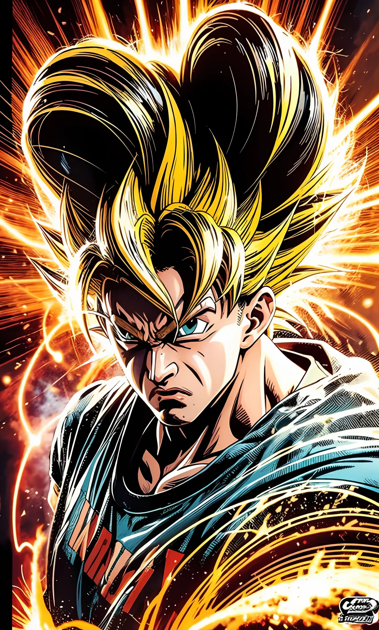 Mug Art &quot;An epic masterpiece in comic style, showcasing Goku&#39;s explosive power as a Super Saiyan 3 with his signature long, bright yellow hair and the best possible quality.&quot;
