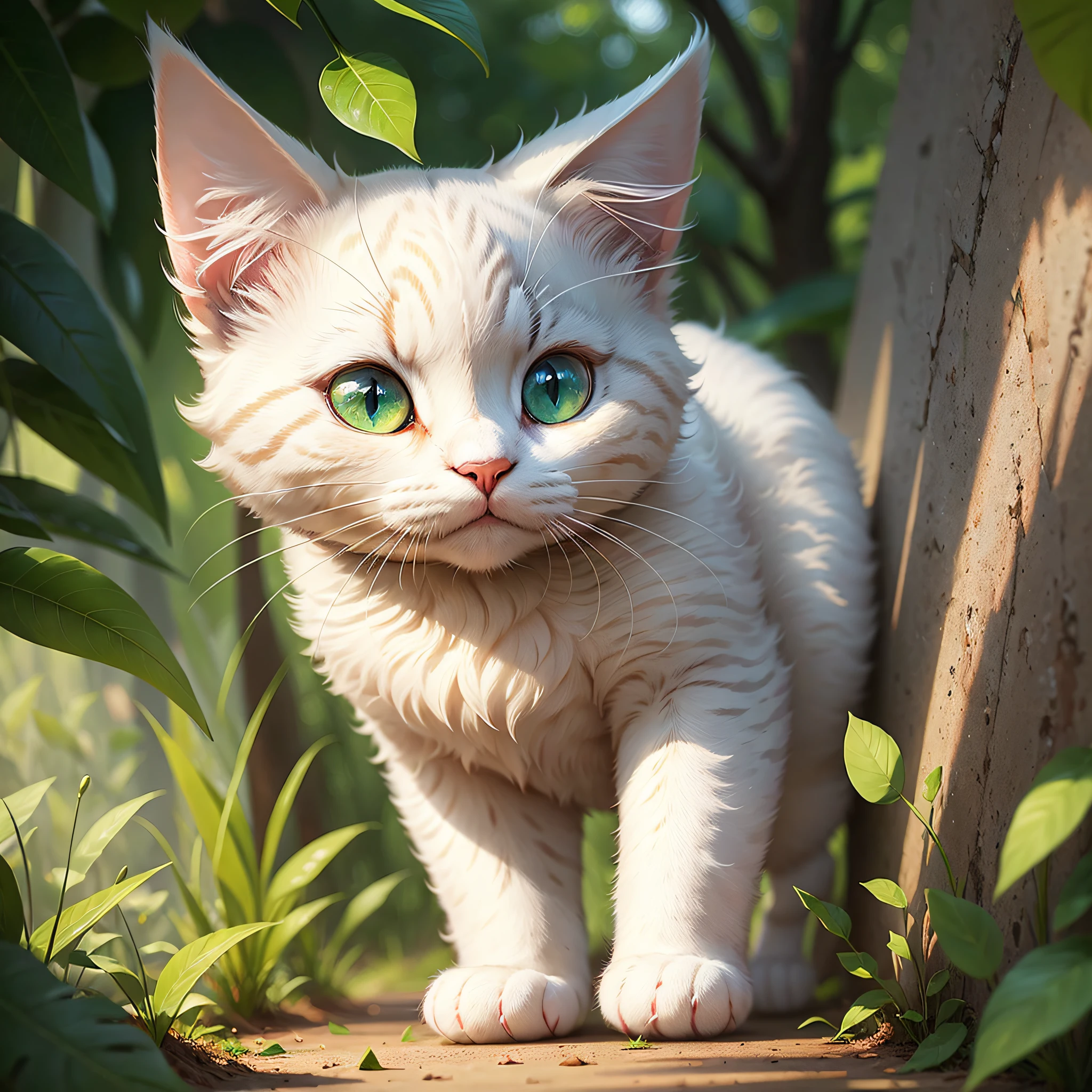White cat with green eyes, 2D, art station, cgsociety, 8k, stuffed, cute, anime cat, one, face up --auto --s2