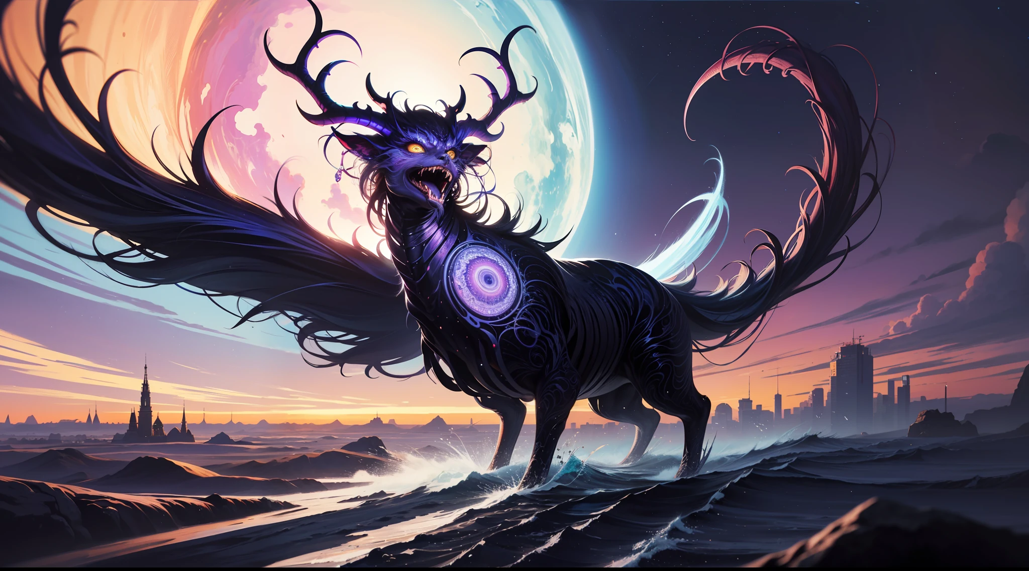 COLORFUL,Master composition,Focus on key people, photorealistc,master masterpiece, prizewinning-winning, bestbestquality, master masterpiece, Hyper detailed, 8K, 极其详细的 CG Unity 8k 壁纸, sophisticated, highly detaild, PhotoRealistic,"Psychedelic painting of a staghorn octopus standing in front of a colorful swirl,Fractal tentacles,Large antlers ,Detailed scales,Smooth and shiny colored skin",Background of many filled gemstones,Wheels within wheels,Very Detail,light and shadow,wavy,Many-layered,foreground、far view、fractal thunder dan mumford,Dammford and Alex grey style,Psychedelic surrealist art,Surrealist psychedelic design,dream art style,Illusion psychedelic art,Infinite psychedelic waves,inspired by Cyril Rolando (Cyril Rolando),Authentic ripple structure,psychedelic art style,psychedelic art,psychedelic illustration,zentangle,Mandala,colourised,(PhotoRealistic:1.4),
