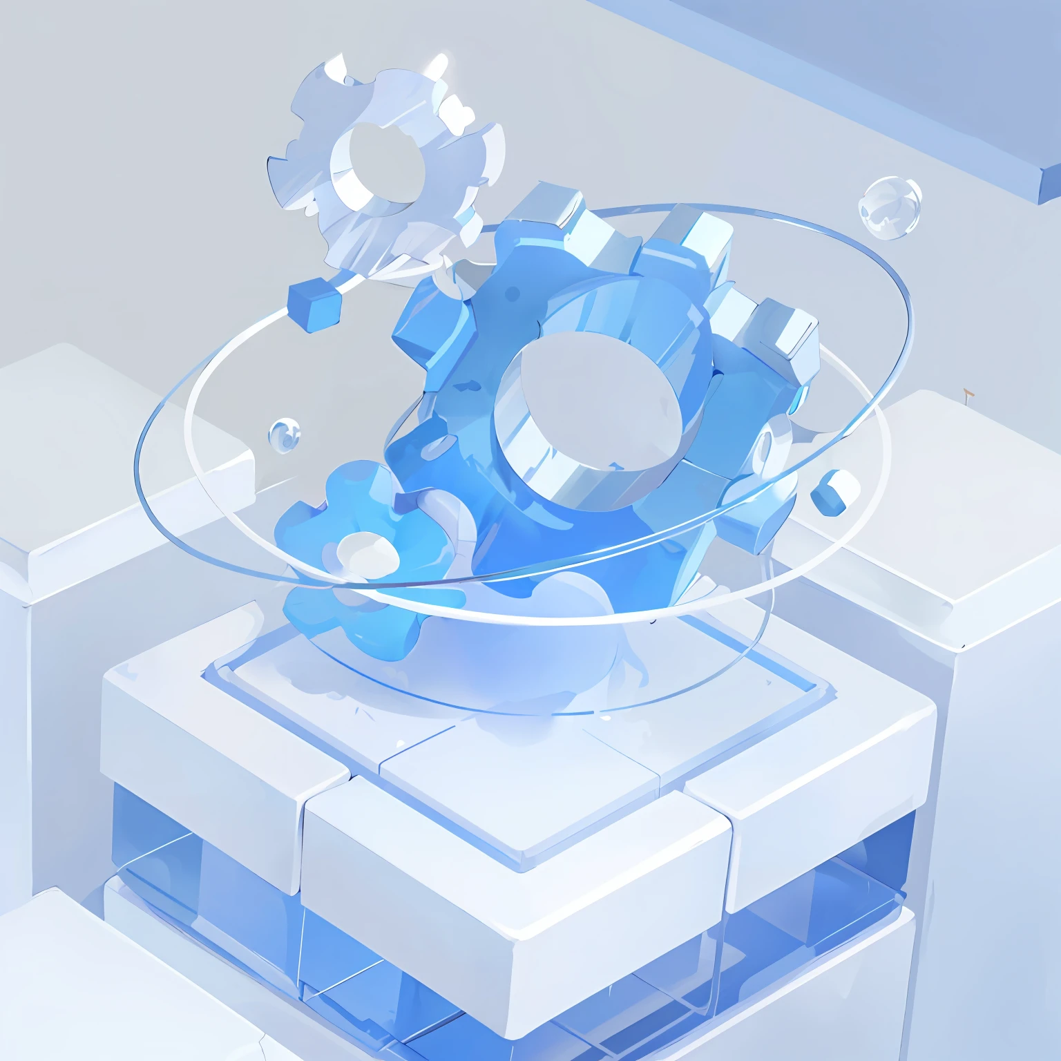 There is a blue and white object，There is a car inside, depicted as a 3 d render, isometric style, prerendered isometric graphics, computer generated, twinmotion render, cycles4d render, webgl render, isometric 8k, statue of a cubes and rings, Car and headlights, vehicles, 3d rendered in octane --auto