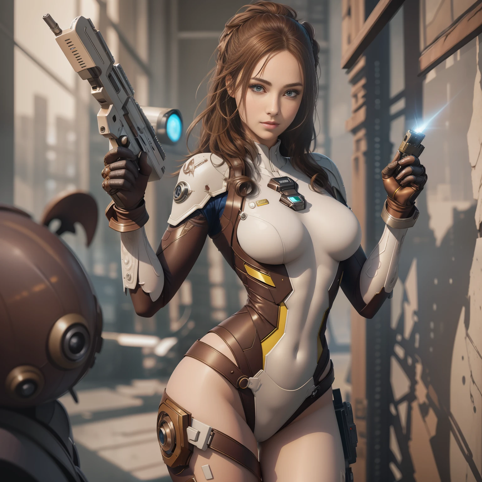 RAW,Meisterwerk,Super Fine Photo,,best quarity,super high res,photoreal,sun shine,fullbody portrait,brown hair,pretty faces,Full body vista ,stunningly beautiful,,Dynamic Poses,Fine Face,Vibrant Eyes,(Looking from the side),She wears a female Iron Man costume,Broken top,jeans,,very detailed background,Detailed face,Detailed and complex busy background,untidy,ornate,milky white lewd,Highly detailed skin,Realistic Skin Details,Visible pores,Sharp focus,volumetric fog,8k uhd,dslr,HighQuality,filmgrain,Fair Skin,Photo realism,Lomography,Huge metropolis in a dystopia of the future , View from Below, translucence