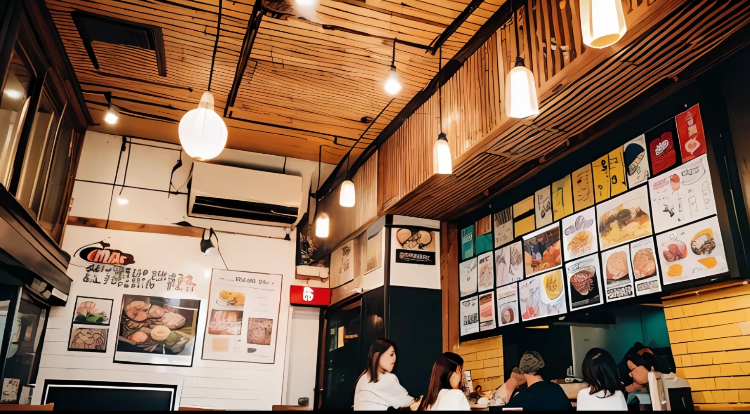 Ultra high Resolution、1女性、((Watching anime))、Draw an illustration、Visit a restaurant、((Omurice))、((Goya Champloo))、((Ramen shop))、Tell me