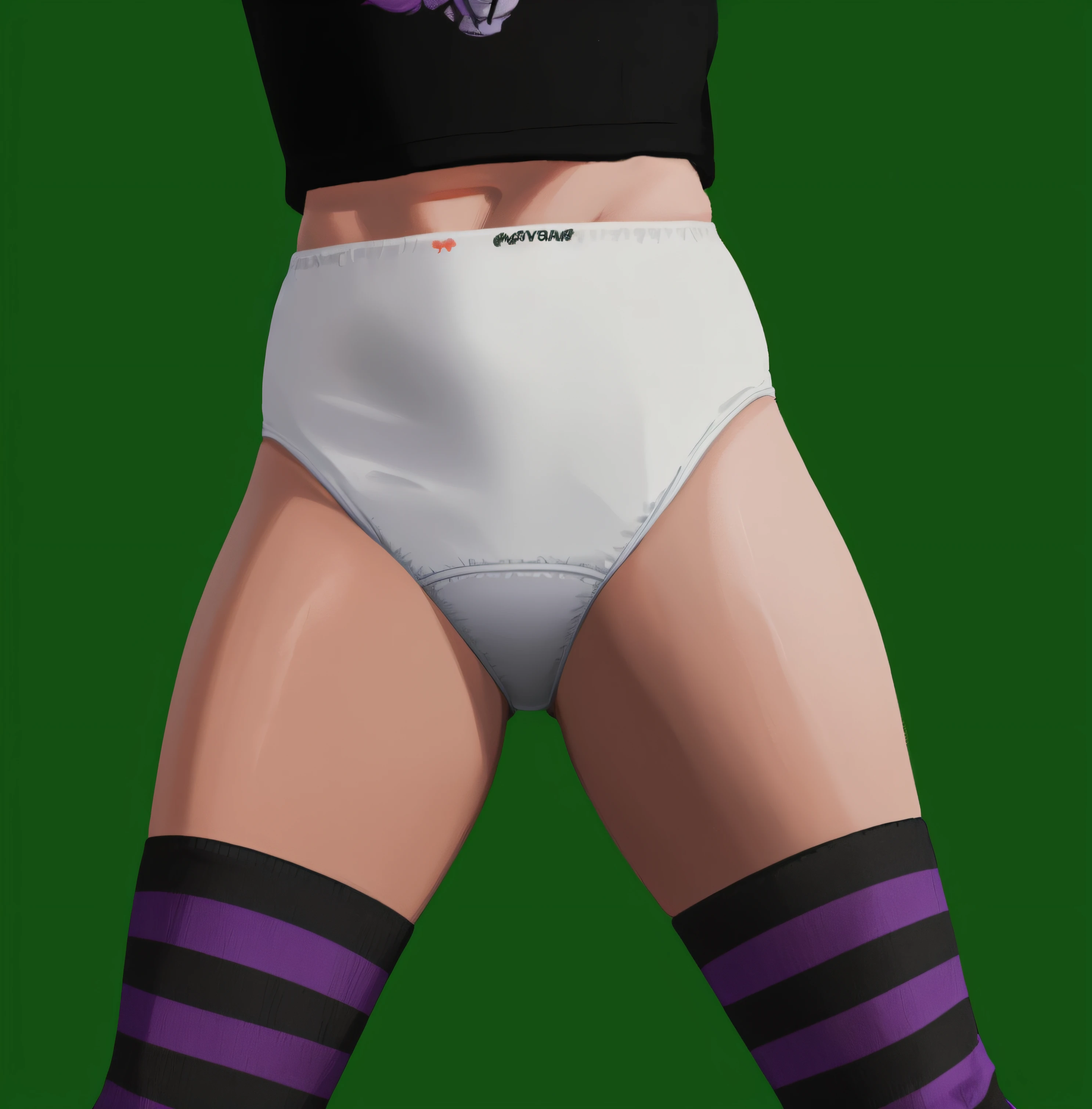 Caucasian punk woman in black shirt and white cotton panties and purple stripe socks, anime art style, intricate details