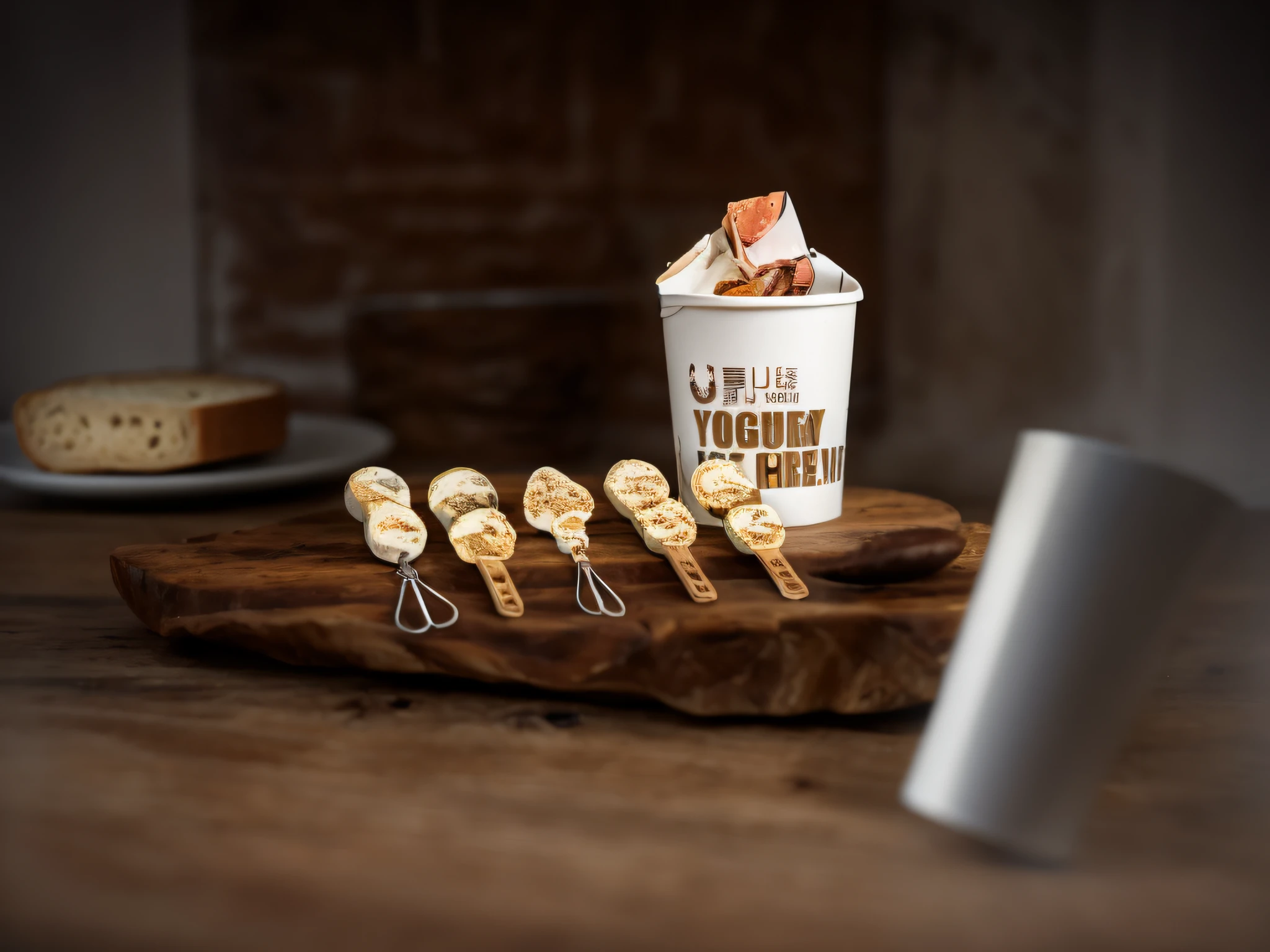 RAW photo of BLT paper yogurt cup,(Rustic lunch background),Seed bread,Pepperjack cheese,(Complex details:1.12),(Complex details,Hyper Detail:1.15),PhotoRealistic,ultra realistic photo,8k uhd,dslr , brightening light, hig quality, filmgrain, Fujifilm XT3, (master masterpiece)