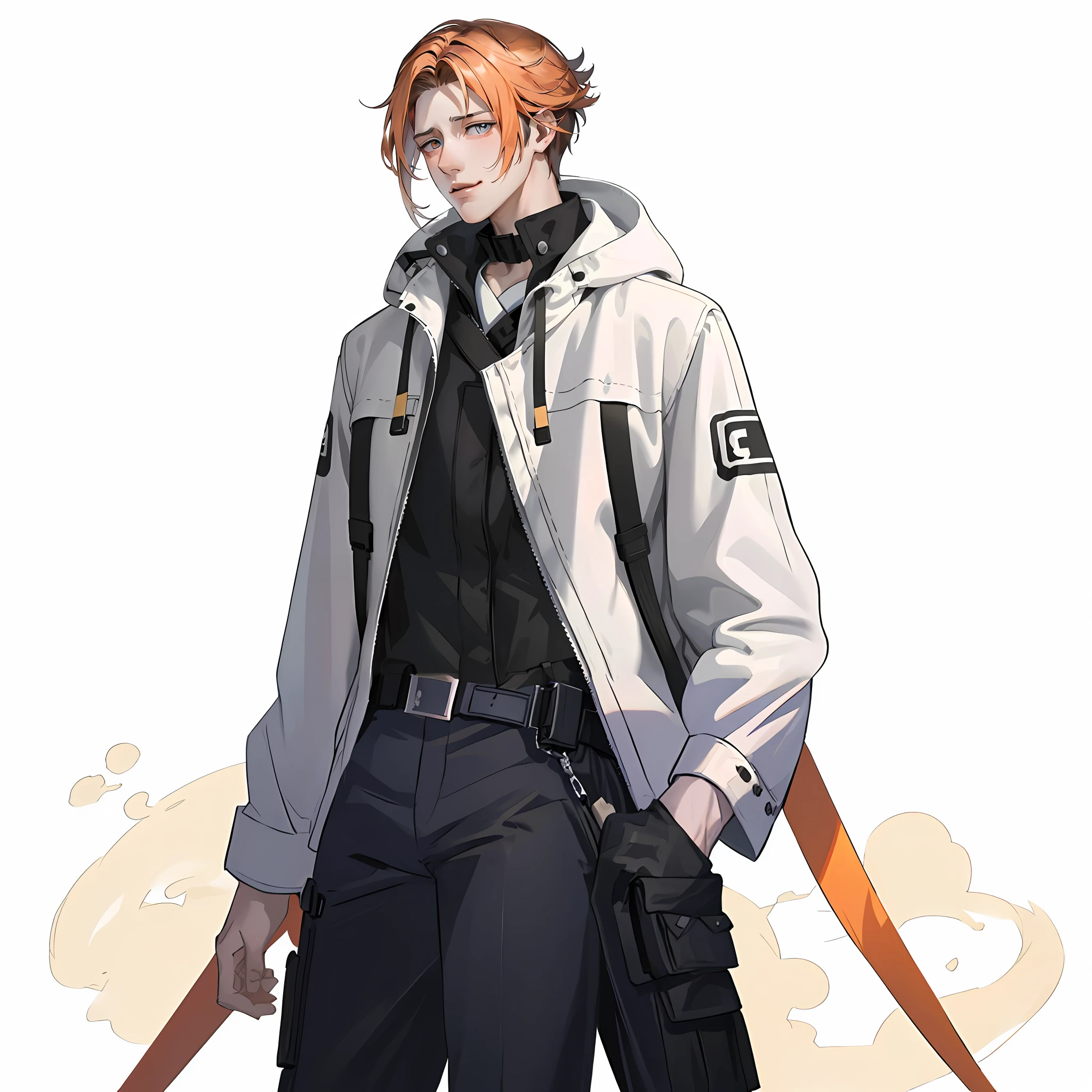 anime, a man in a jacket and tie, with a cigarette in his mouth, orange - haired anime boy, male anime character, from girls frontline, handsome guy in demon slayer art, official character art, tall anime guy with blue eyes, inspired by Bian Shoumin, delicate androgynous prince, makoto shinkai ( apex legends )