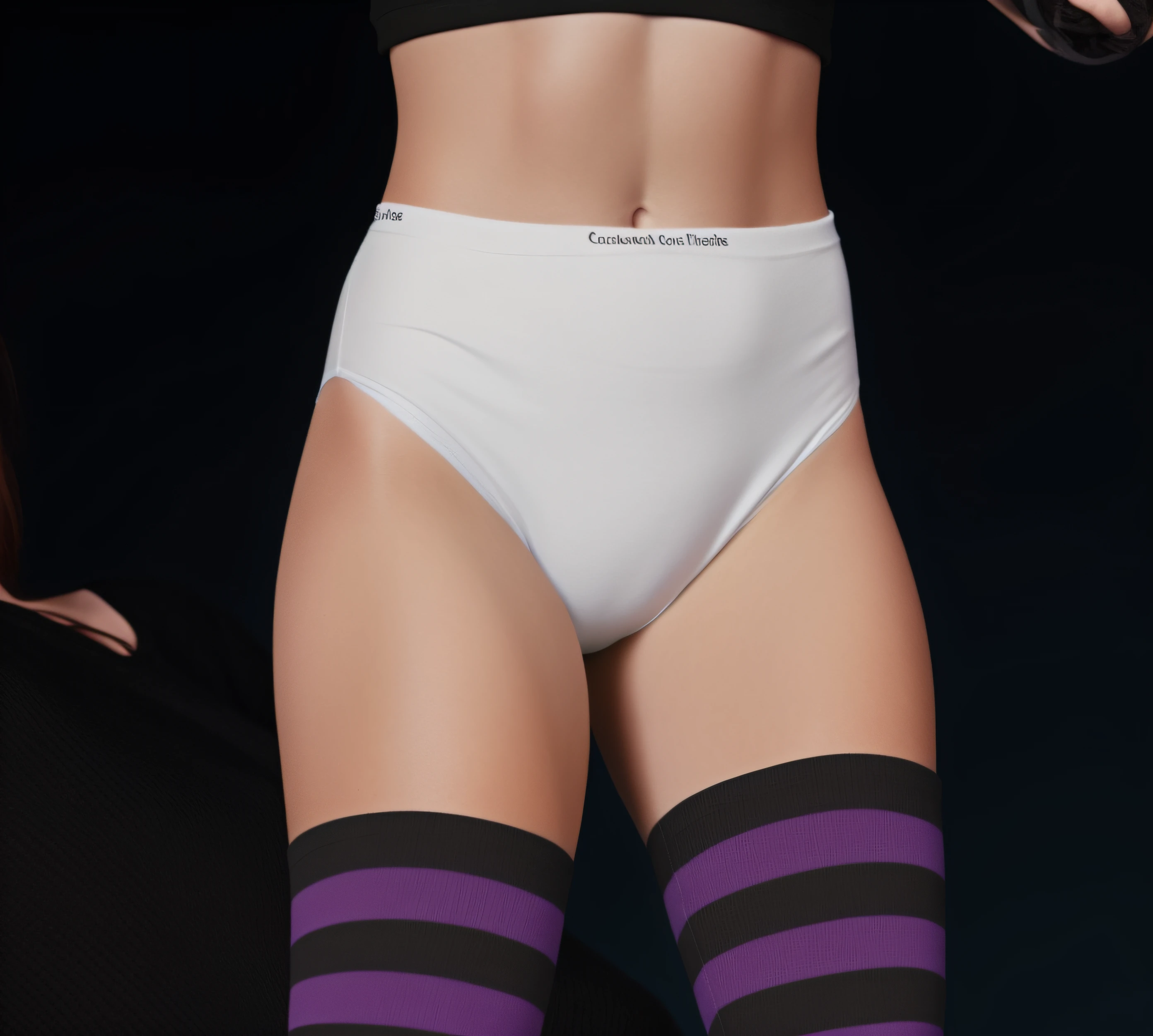Caucasian punk woman in black shirt and white cotton panties and purple stripe socks, photo realistic, intricate details