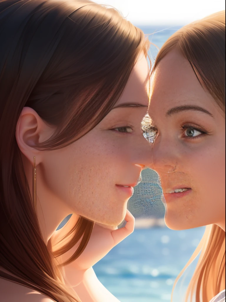 atural light, top quality, masterpiece, illustration, very delicate and beautiful, highly detailed, CG, unity, 8k wallpaper, amazing, detailed, masterpiece, top quality, official art, highly detailed CG Unite 8k wallpaper, silly, incredibly silly, huge file size, super detailed, high resolution, highly detailed, beautiful detailed girls, highly detailed eyes and faces, beautiful detailed eyes, (RAW photos , best quality), (realistic, photorealistic: 1.3), light on face, masterpiece, best quality, full body, (full body shot:1.3), portrait of 2 girls, (russan girls:1.5), (), (detail face, nose and eyes), (smile:1.2), blonde heir, (waering see-through summer dress with leace trimmed under bra and pantie, summer sandal), (one dress is emeald green, another dress is white), (off-sholder), (they play sexual hanky-lanky:1.5), (looking face each other:1.2),(backgraund Aegean Sea side:1.5 )