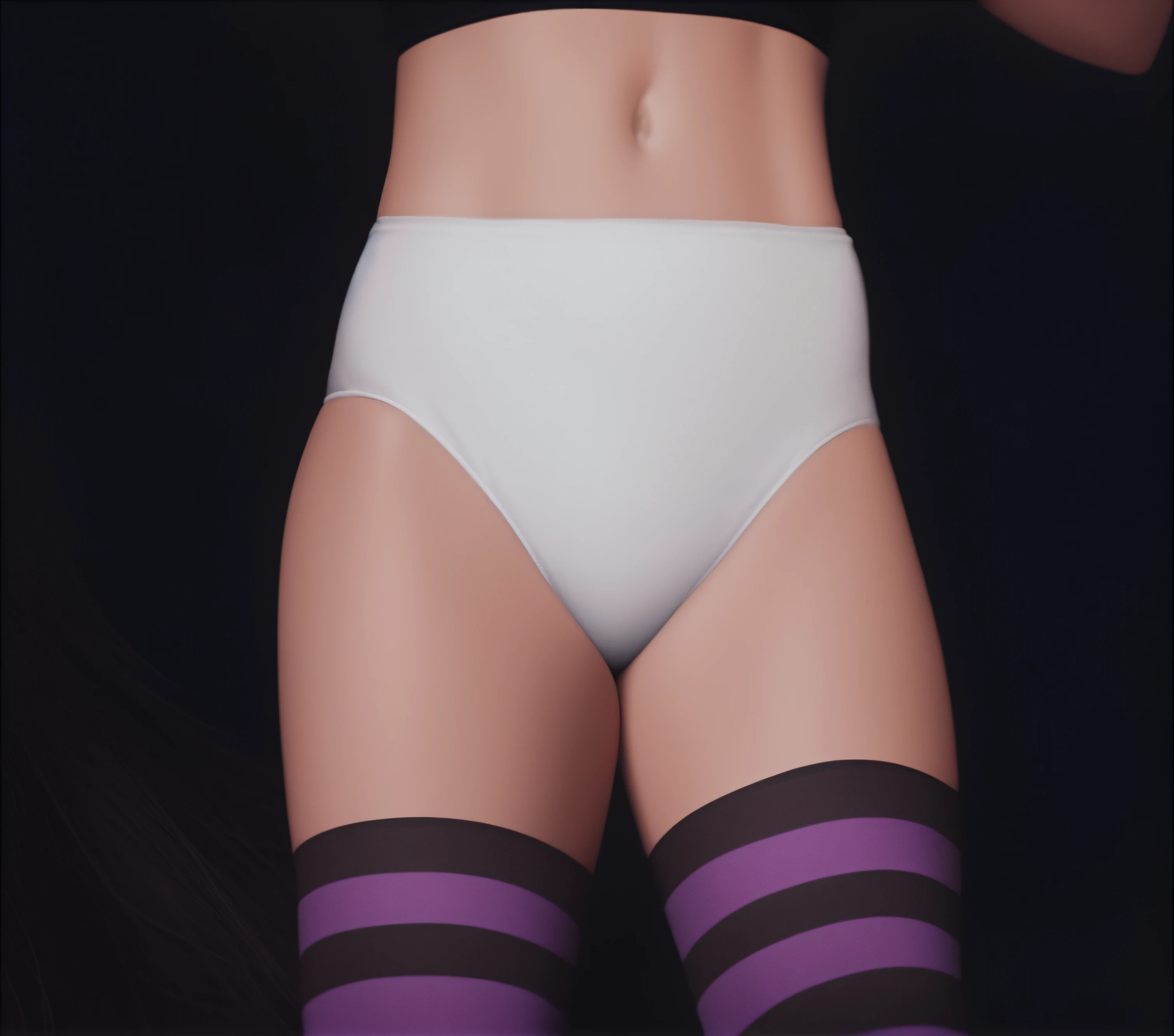 Caucasian punk woman in black shirt and white cotton panties and purple stripe socks, realistic art style, intricate details