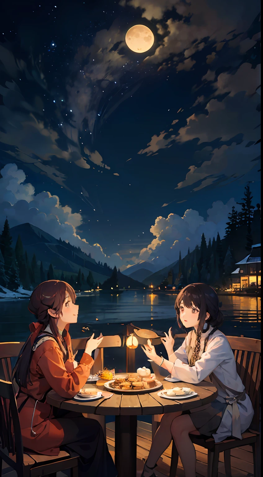 The Mid-autumn，round table，reunion，mooncakes，gift box，the moon，Night sky --auto