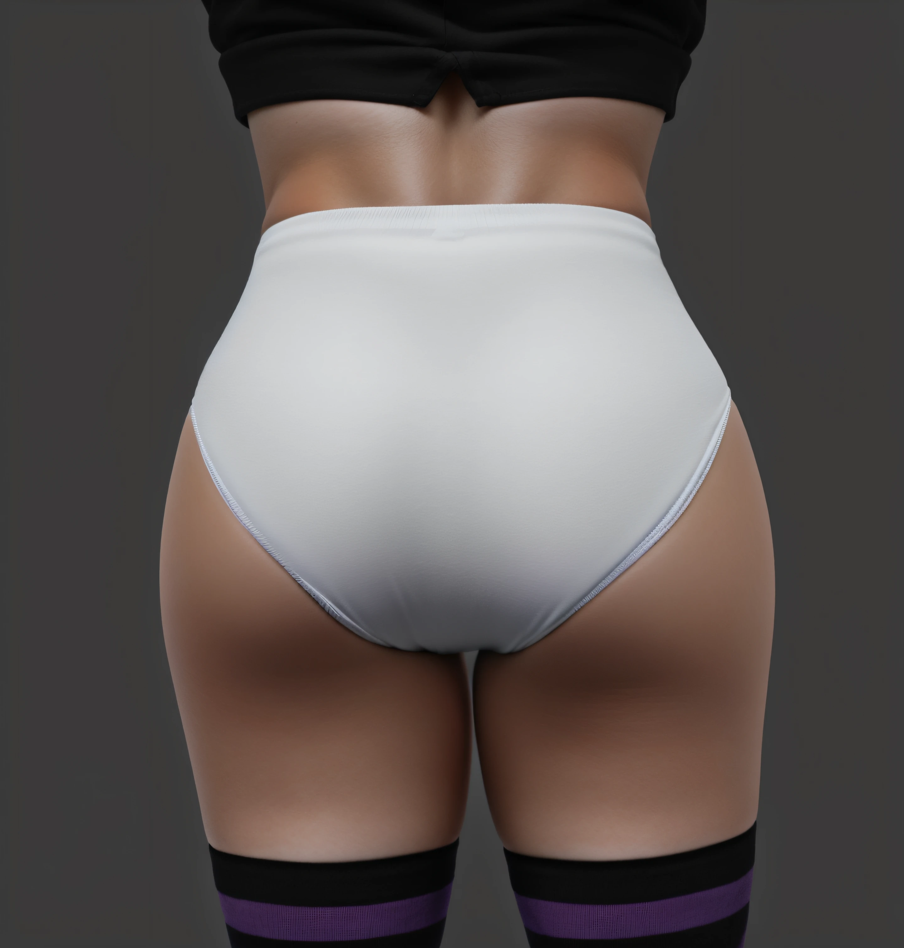 Caucasian punk woman in black shirt and white cotton panties and purple stripe socks, photo realistic, intricate details