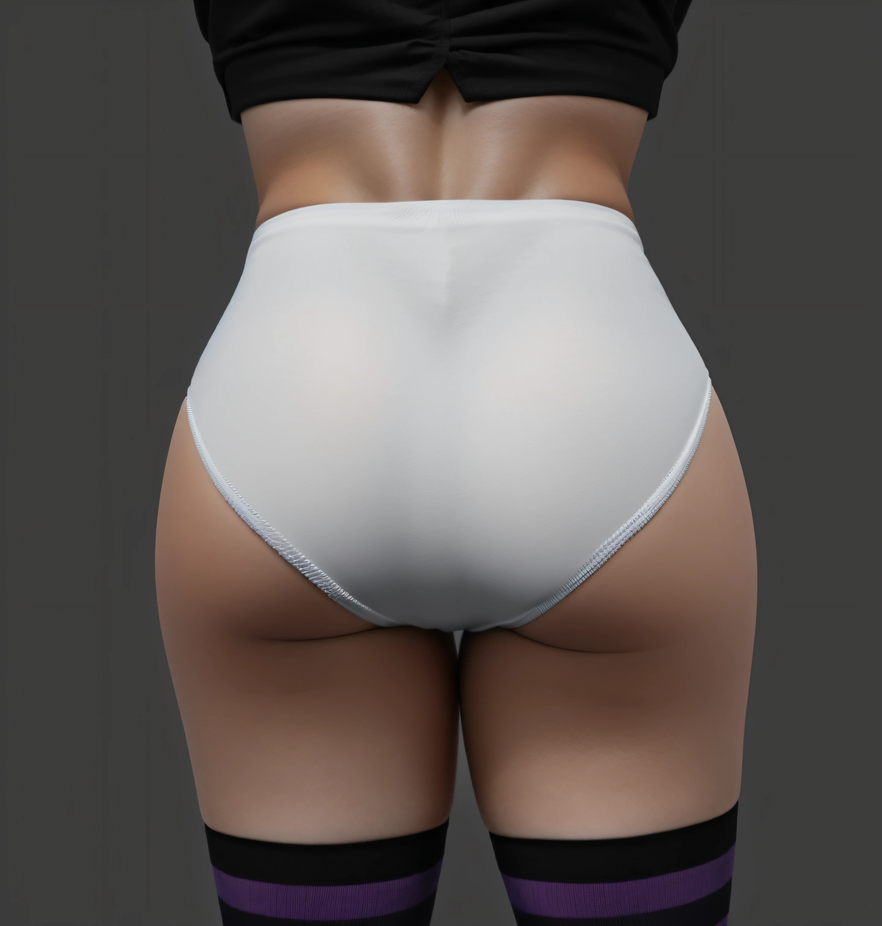 Caucasian punk woman in black shirt and white cotton panties and purple stripe socks, photo realistic, intricate details