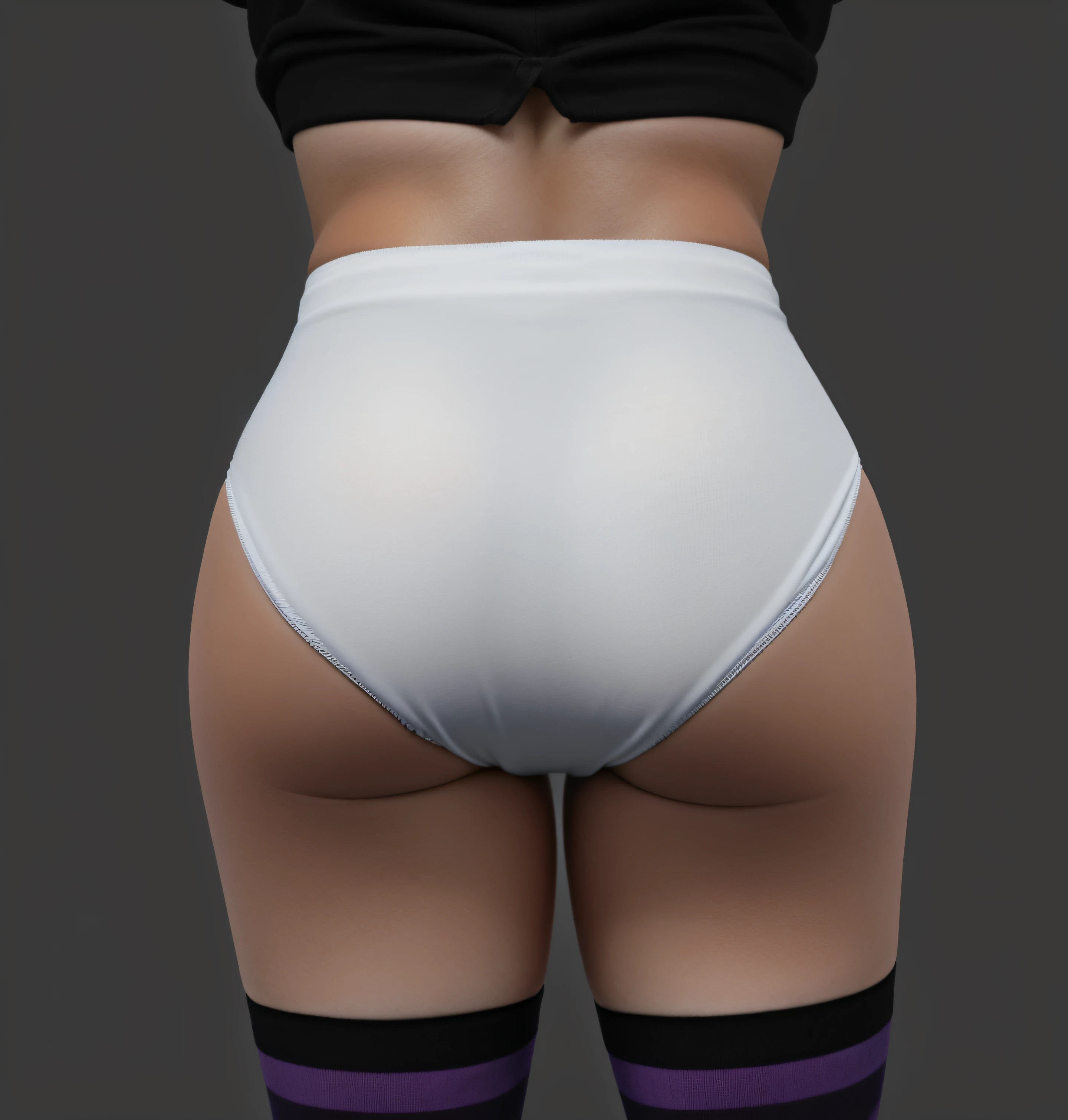 Caucasian punk woman in black shirt and white cotton panties and purple stripe socks, photo realistic, intricate details