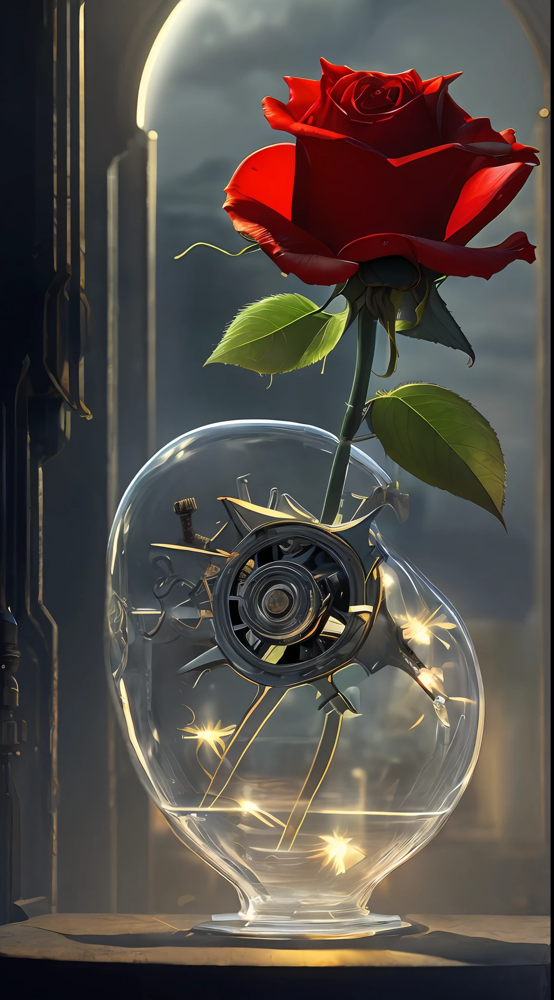 A mechanical rose, surrealism, ultra-clear, rich detail, wallpaper, rays, ray tracing, self-illumination, edge light --auto