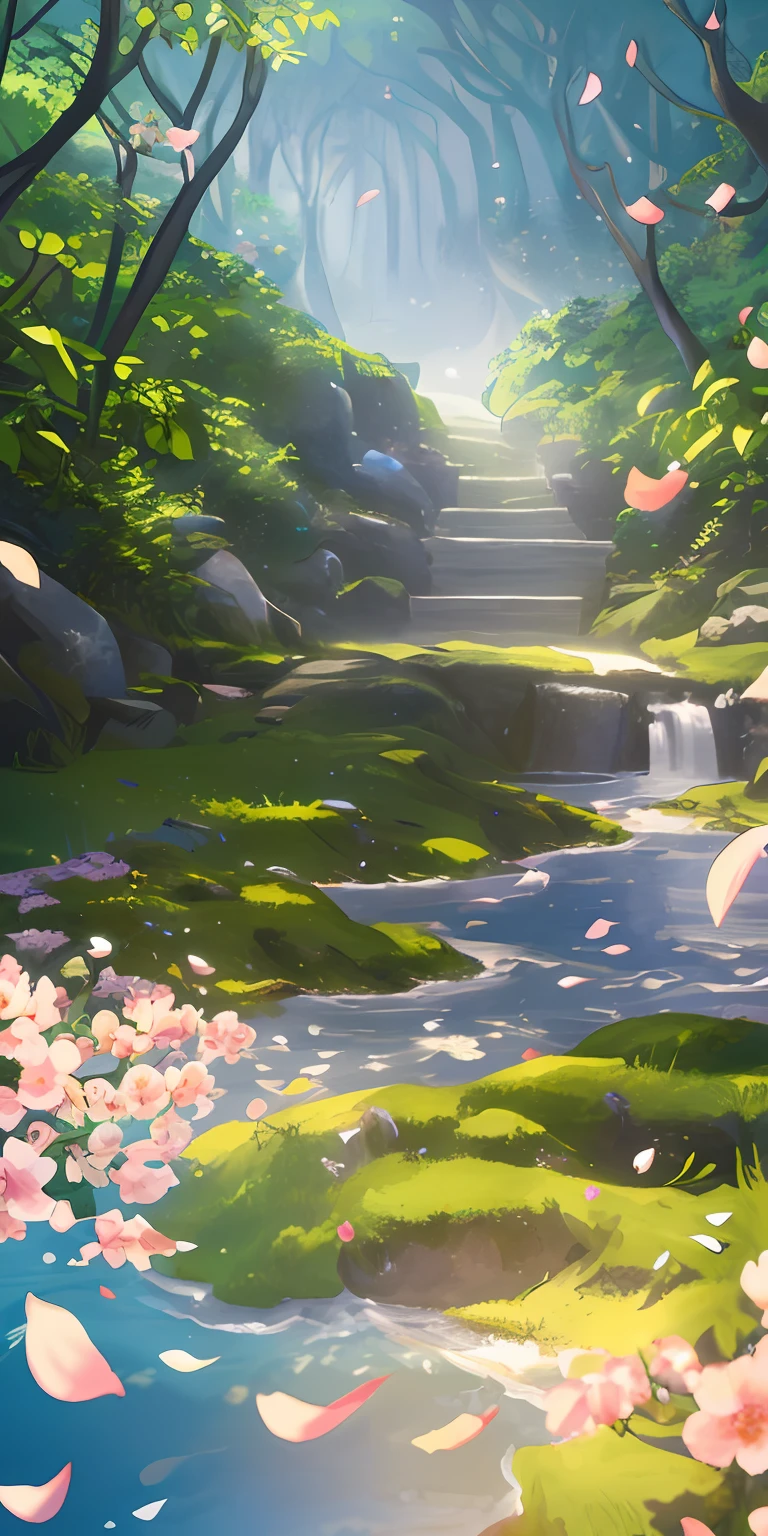Masterpiece, best quality, (very detailed CG unity 8k wallpaper) (best quality), (best illustration), (best shadows) Nature', blue sea,delicate leaves petals of various colors falling in the air light Tracking, super detailed --v6
