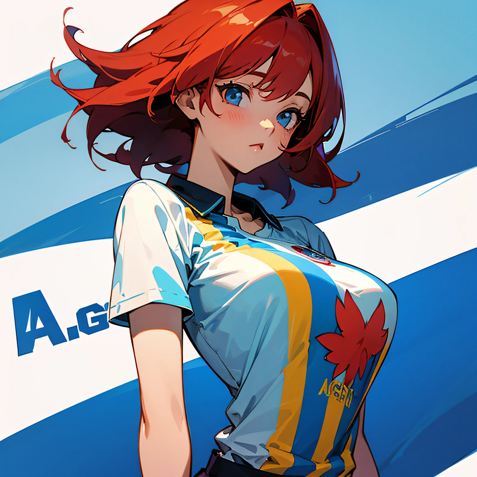 1girl, tall, red hair, big tits, shirt of argentina --auto