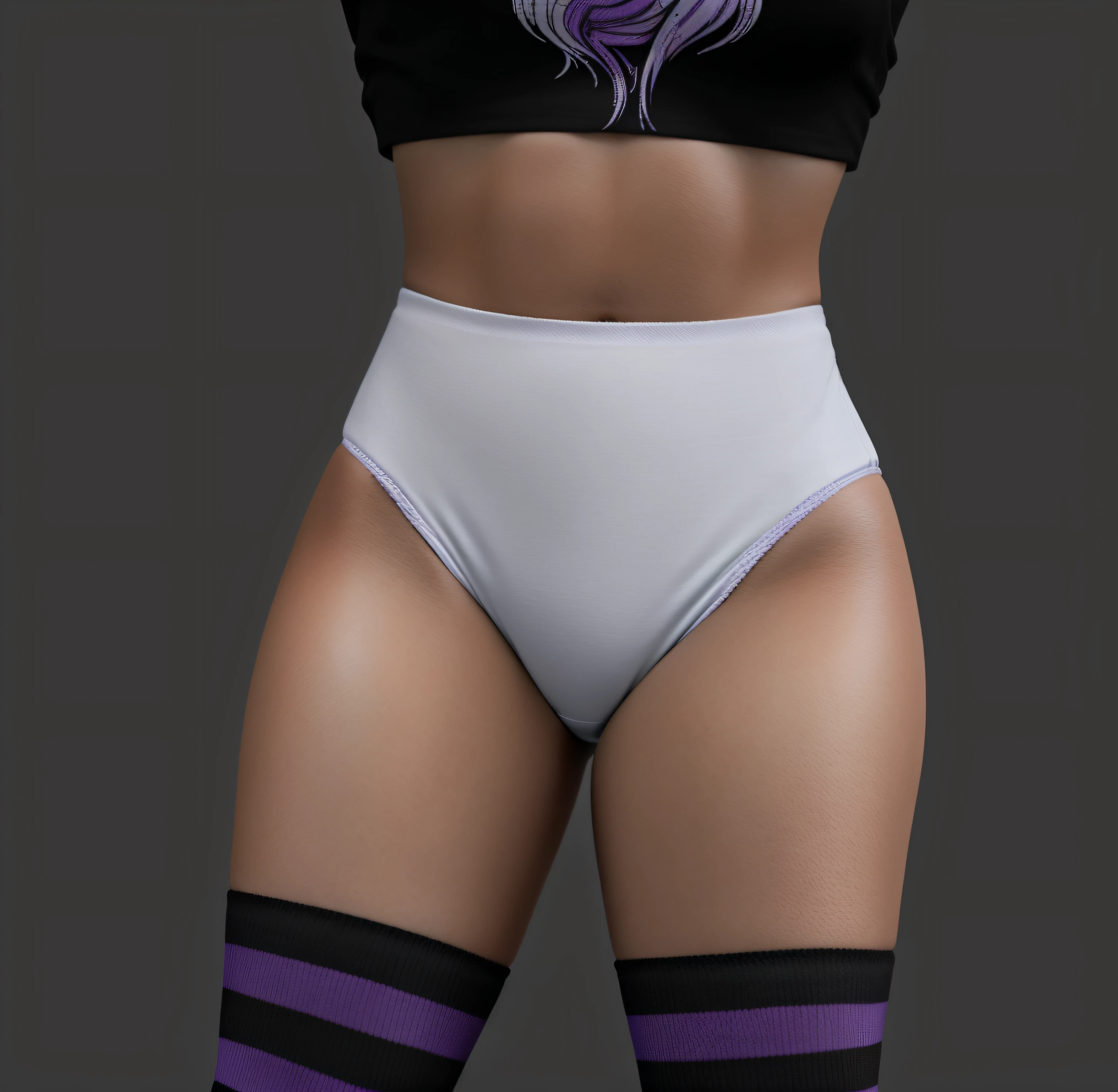 Caucasian punk woman in black shirt and white cotton panties and purple stripe socks, photo realistic, intricate details