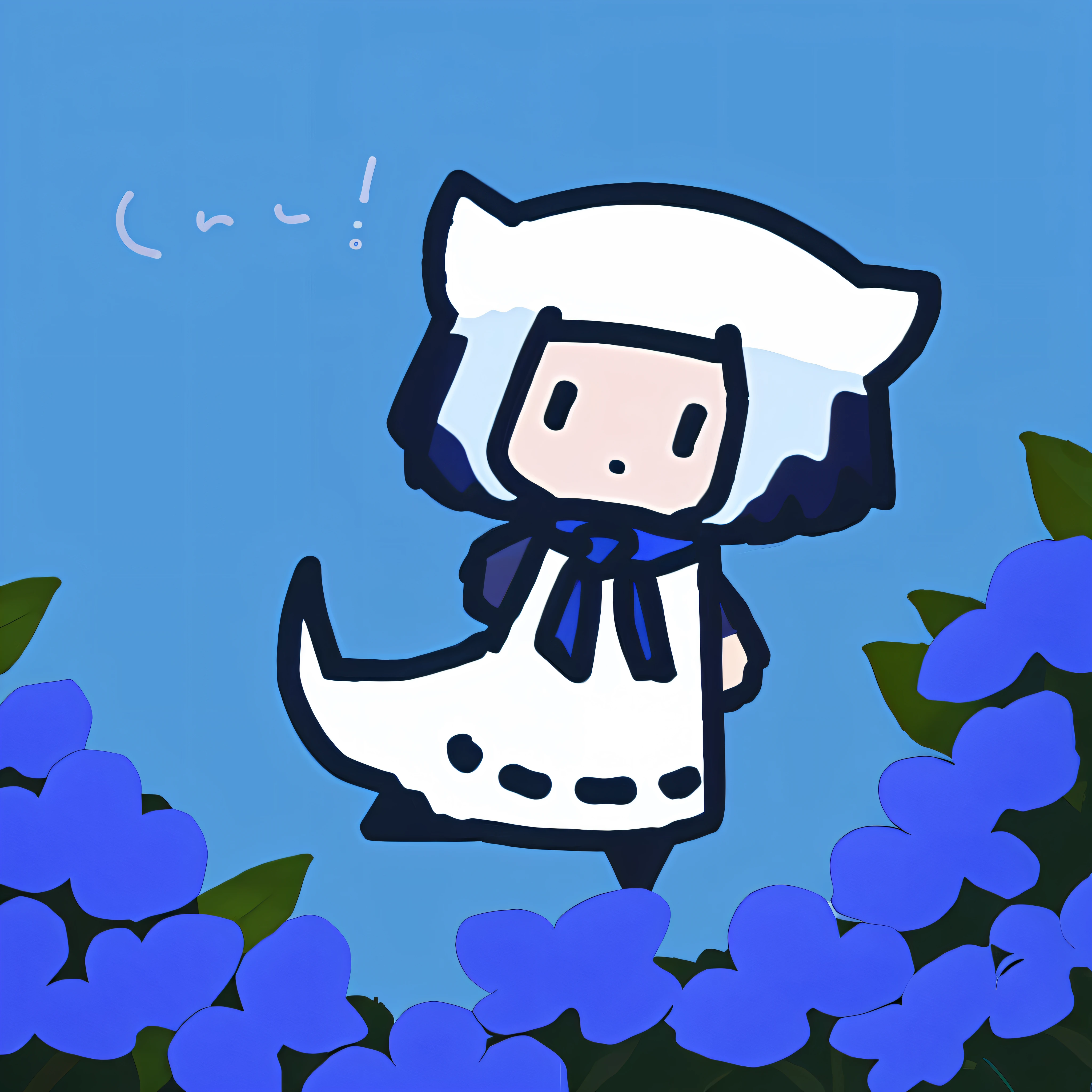 1girl,\(rpg\),Pure White,medium short Hair,Bow,scarf,Unknown sea of blue flowers