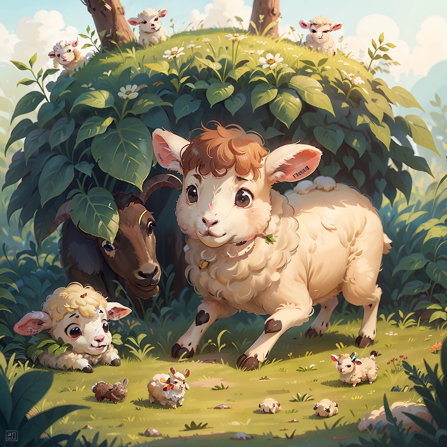 On the grass，((A lamb))，In the center of the picture，is scared,scared expression，perfect quality，Realistic details，bestbestquality，8K。