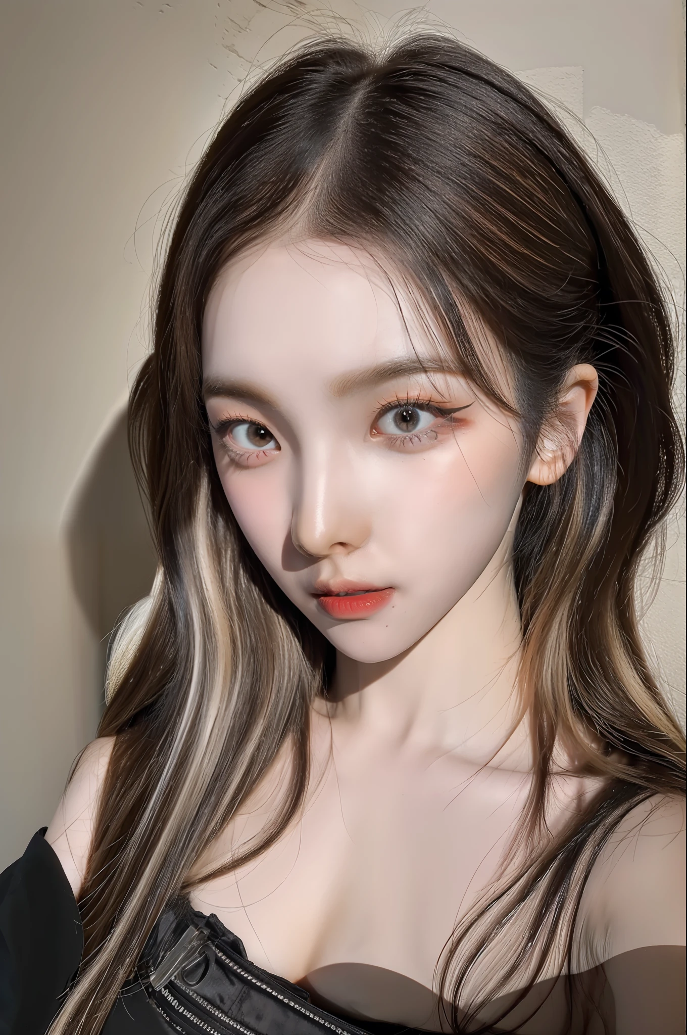 (8k, 4k, best quality, highres, ultra high res:1.1), (masterpiece, realistic, photo-realistic:1.1), 1girl, face, close-up, twintails, blonde hair, black eyes, red lips, (looking at viewer:2), absurdly long hair, long eyelashes, eyeshadow, small face, big eyes,
bare shoulders,
high contrast,