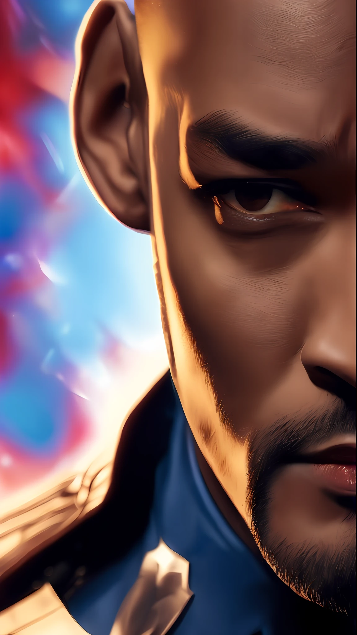 . .Tarantino style Will Smith as Captain America 8k, high definition, detailed face, detailed face, detailed eyes, detailed suit, in style of marvel and dc, hyper-realistic, + cinematic shot + dynamic composition, incredibly detailed, sharpen, details + superb details + evening with light + perfectionism + award winning realism ((moody lighting))