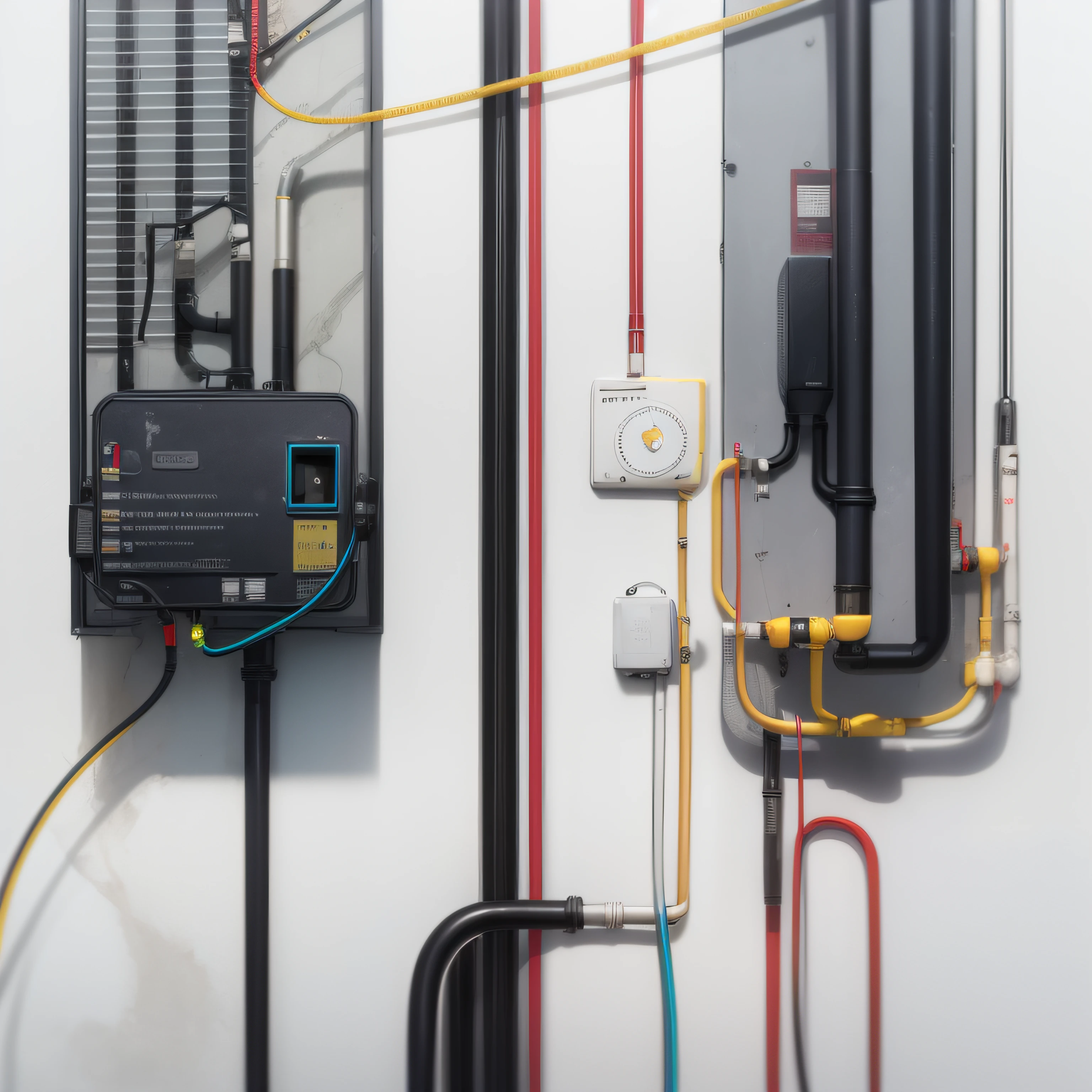Two wires on the wall,Two pipes on the wall,hig quality,WHITE BACKGROUND,