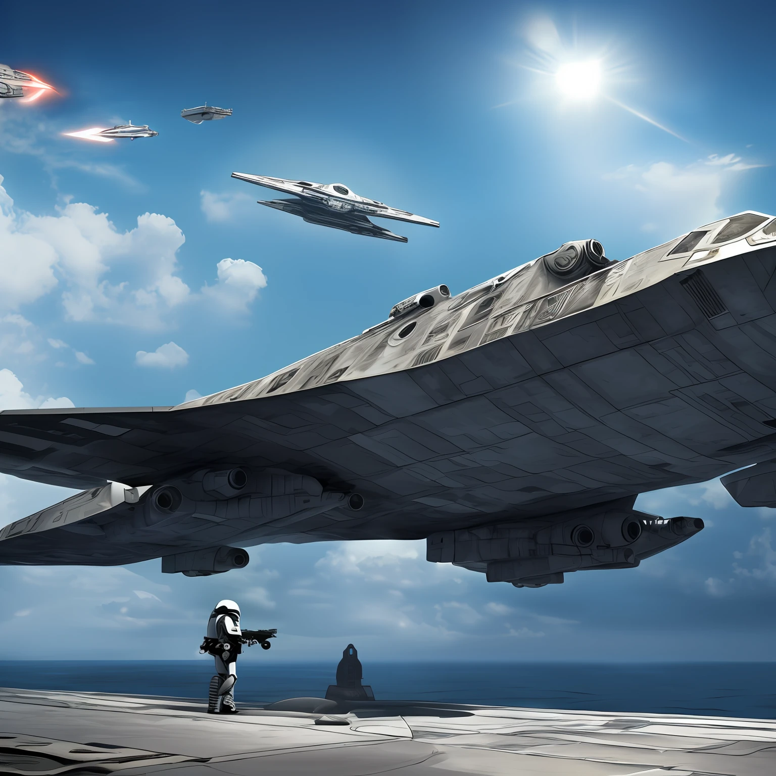 Star Wars,Cosmo,Milky Way,spaceship,The Battleship,The astronaut,guangjiao,Strong sense of light,Magnificent,Blue Tone,comic style --auto