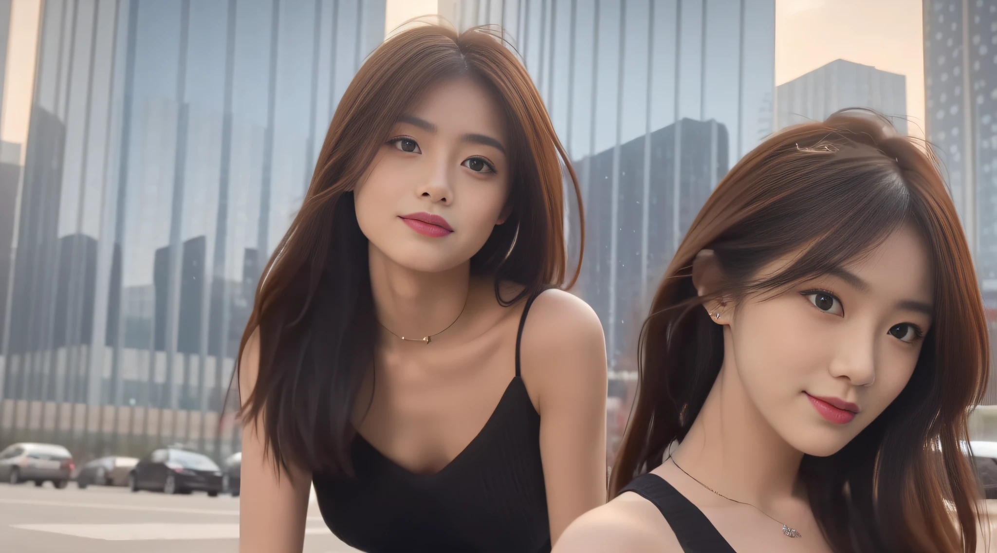 （（bestbestquality，8k，master masterpiece：1.3））， 1女孩， Sorrisos， total body， slim face， Beautiful woman， （Dark Brown Hair）， Full-length dress ：1.1， Super detailed face， Detailed eyes， Double eyelidd， blur background， slim face， The city， Exterior， the street，Dress with high slit，Wear black one-piece stockings，Place your hands behind your back，The lip color is more vibrant，Face depictions are more detailed