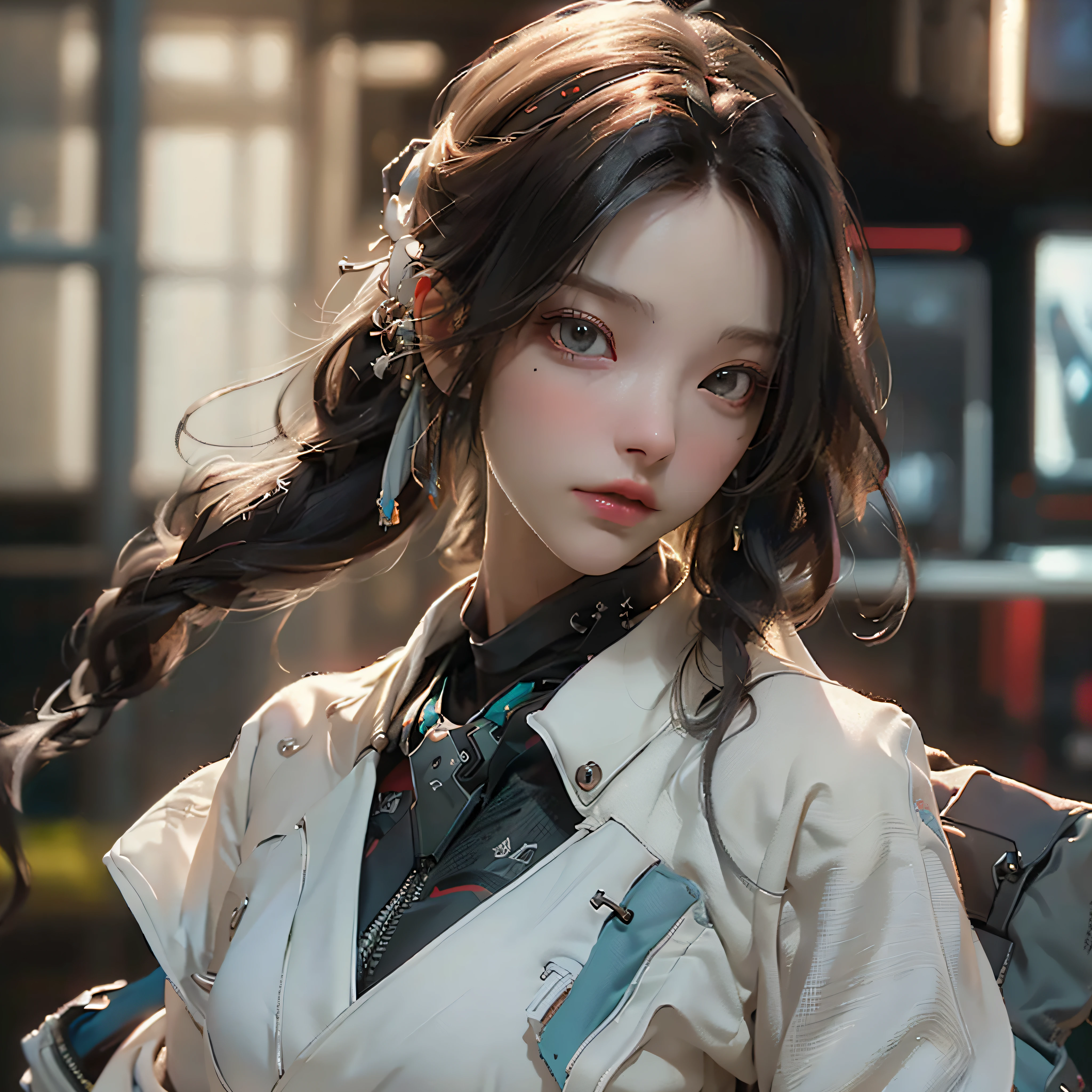 ((Best quality)), ((masterpiece)), (detailed:1.4), 3D, an image of a beautiful cyberpunk female,HDR (High Dynamic Range),Ray Tracing,NVIDIA RTX,Super-Resolution,Unreal 5,Subsurface scattering,PBR Texturing,Post-processing,Anisotropic Filtering,Depth-of-field,Maximum clarity and sharpness,Multi-layered textures,Albedo and Specular maps,Surface shading,Accurate simulation of light-material interaction,Perfect proportions,Octane Render,Two-tone lighting,Wide aperture,Low ISO,White balance,Rule of thirds,8K RAW,