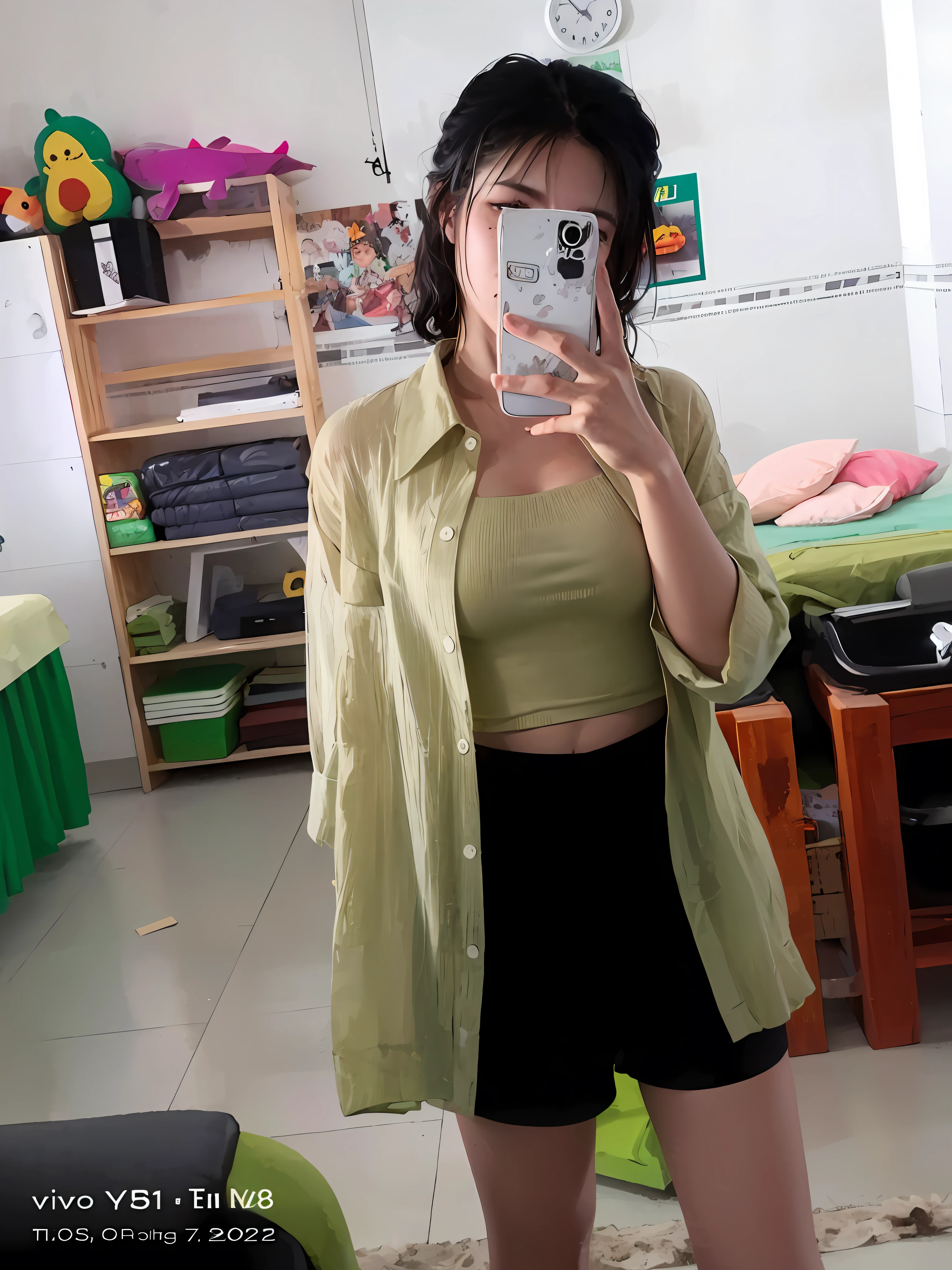 (hyperrealistic), (illustration), (high resolution), (8K), (extremely detailed), (best illustration), (beautiful detailed eyes), (best quality), (ultra-detailed), (masterpiece), (wallpaper), (detailed face), solo 1 girl, white wavy hair, korean, heterochromic eyes, small moles under the eyes, loose white shirt, yoga pants, big breasts, long legs, tight abs, camel toes, dynamic pose