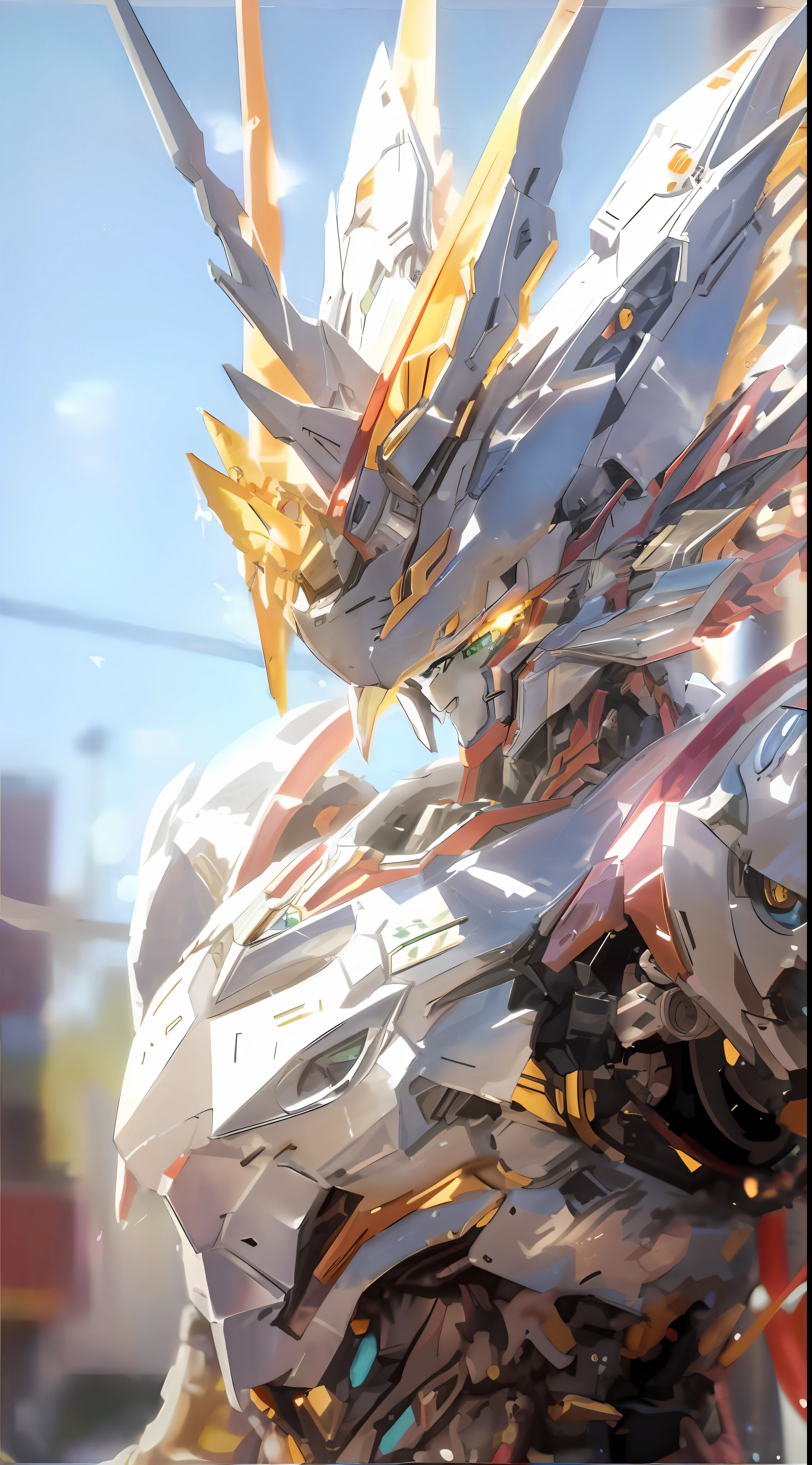 A mecha female dragon head with sword close-up, extreme details, digital anime style, full of mechanical beauty, mecha theme, exquisite anime art, full color wallpaper 4k.