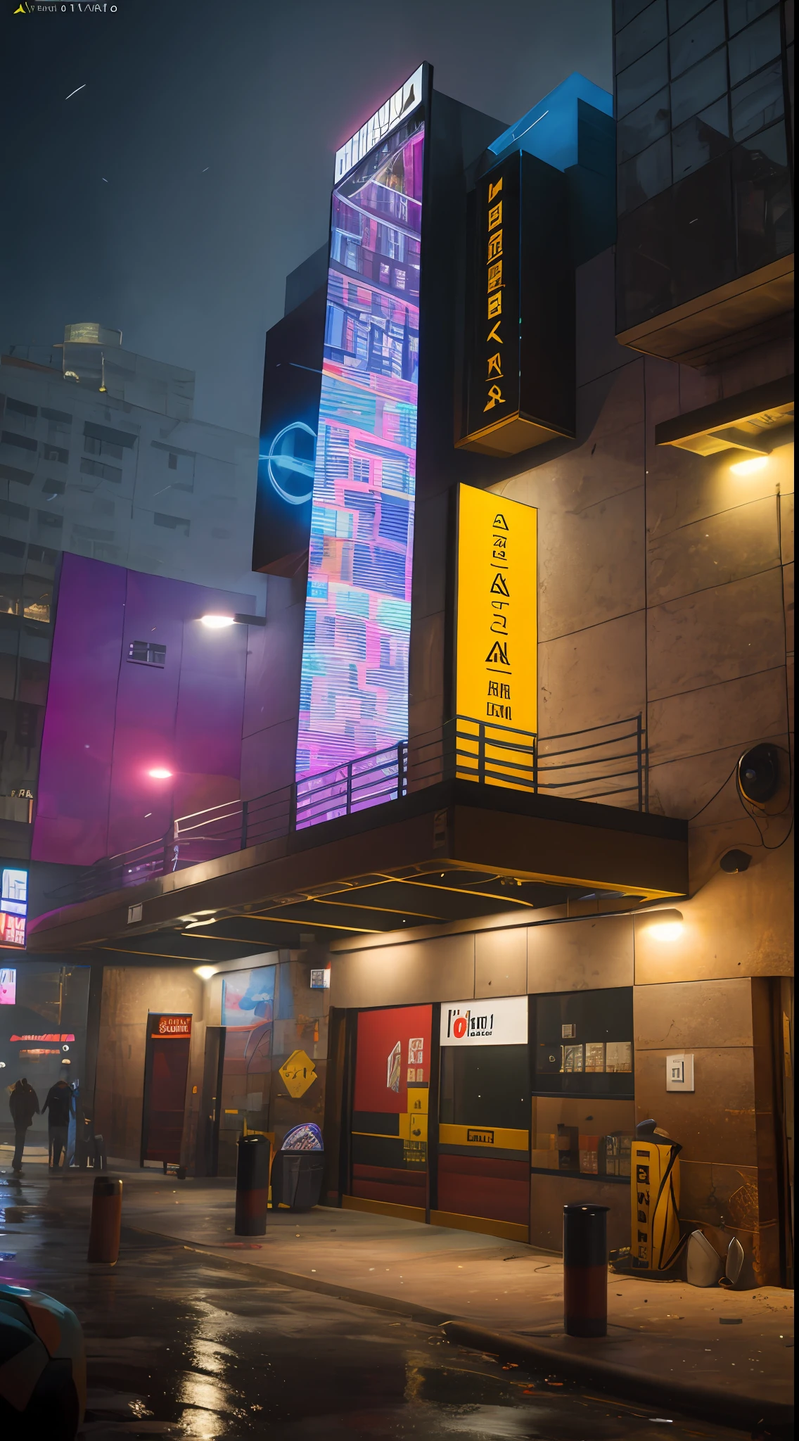 Obra-prima, Uma megaestrutura futurista, como uma torre corporativa gigprimaca, with reflective glass panels and hologram ads projected onto its façade., noite, aesthetic cyberpunk, very detailed lighting, dramatic, arte digital tendência em Artstation 8k HD de alta definição detalhado realista, detalhado, textura da pele, hiper detalhado, textura de pele realista, armadura, melhor qualidade, ultra alto nada, (fotorrealista: 1.4), hight resolution, detalhado, Foto crua, Afiado Re, por Lee Jeffries Nikon D850 Film Fotografia de Stock 4 Kodak Portra 400 Camera F1.6 Lens Rich Colors Hyper Realista Textura realista Iluminação dramatic UnrealEngine tendência em ArtStation Cinestill 800