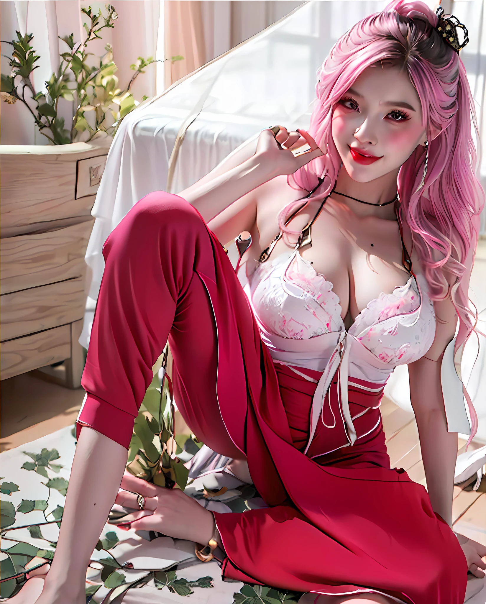 ulzzang-6500-v1.1,(raw photo:1.2),((photorealistic:1.4)),best quality ,masterpiece, illustration, an extremely delicate and beautiful, extremely detailed ,CG ,unity ,8k wallpaper, Amazing, finely detail, official art,extremely detailed CG unity 8k wallpaper,absurdres, incredibly absurdres, huge filesize, ultra-detailed, highres, beautiful detailed girl, extremely detailed eyes and face, beautiful detailed eyes,light on face,cinematic lighting,((extremely pink tight suit clothing)),1girl,full body,full-body shot,looking at viewer,((light pink hair)), red eyes,((bliss)), best detailed background, ((cosplay)), (smile), twintails, ((hold a rifle)),