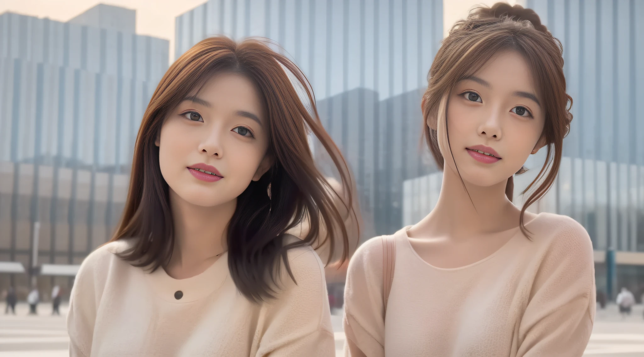 （（BestQuality，8k，master masterpiece：1.3））， A Girl， Sorrisos，  Slim Faces， Beautiful woman， （darkbrown hair）， Full-length dress ：1.1， Super detailed face， Detailed eyes， double eyelidwork， blur background， Slim Faces， The city， Exterior， the street，Dress with high slit，Place your hands behind your back，The lip color is more vibrant，Face depictions are more detailed