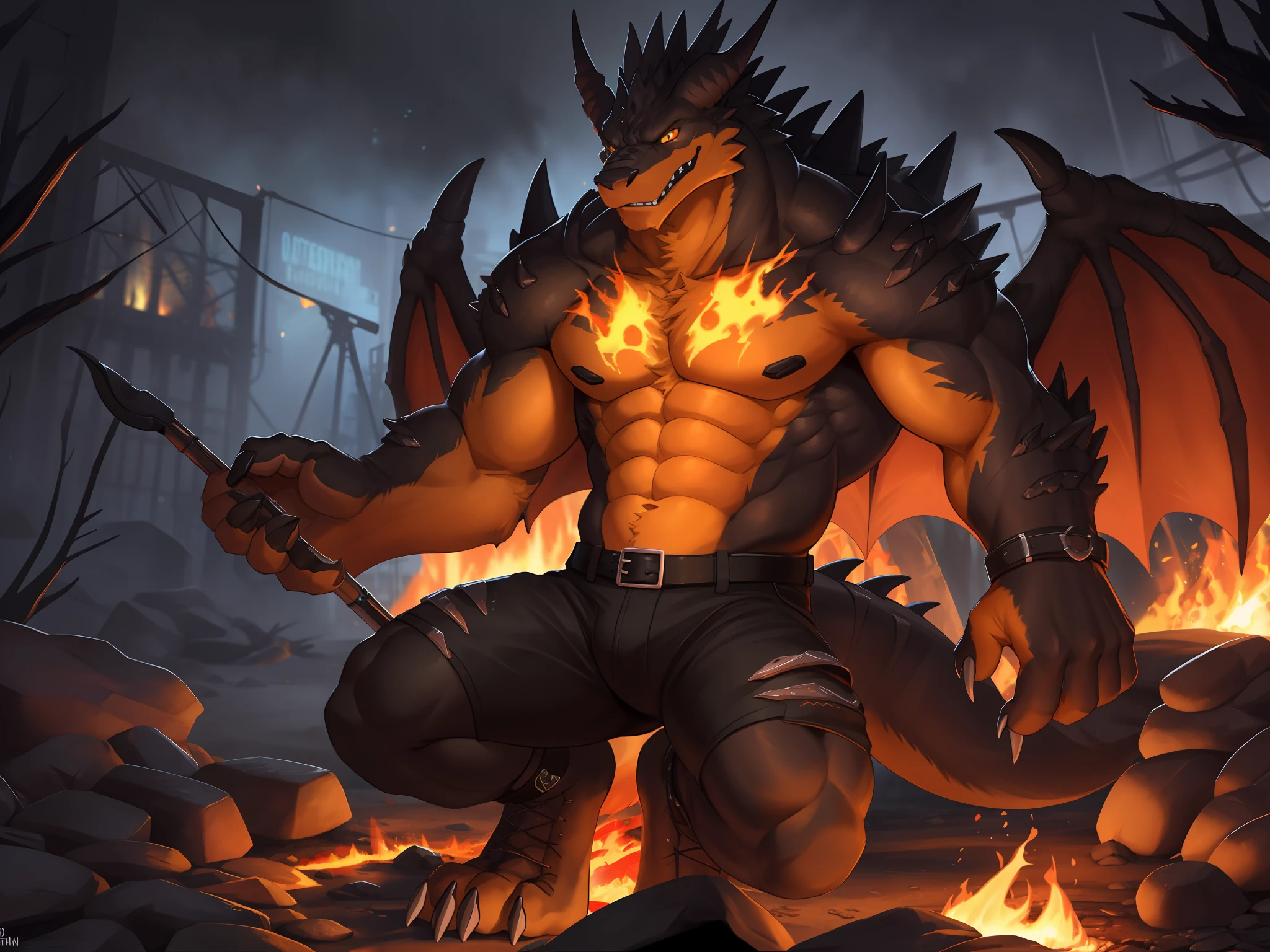 Furries,black long,solo,
Detailed eye,super meticulous,Fine fur texture,CG,There is fire on the body,deathwing