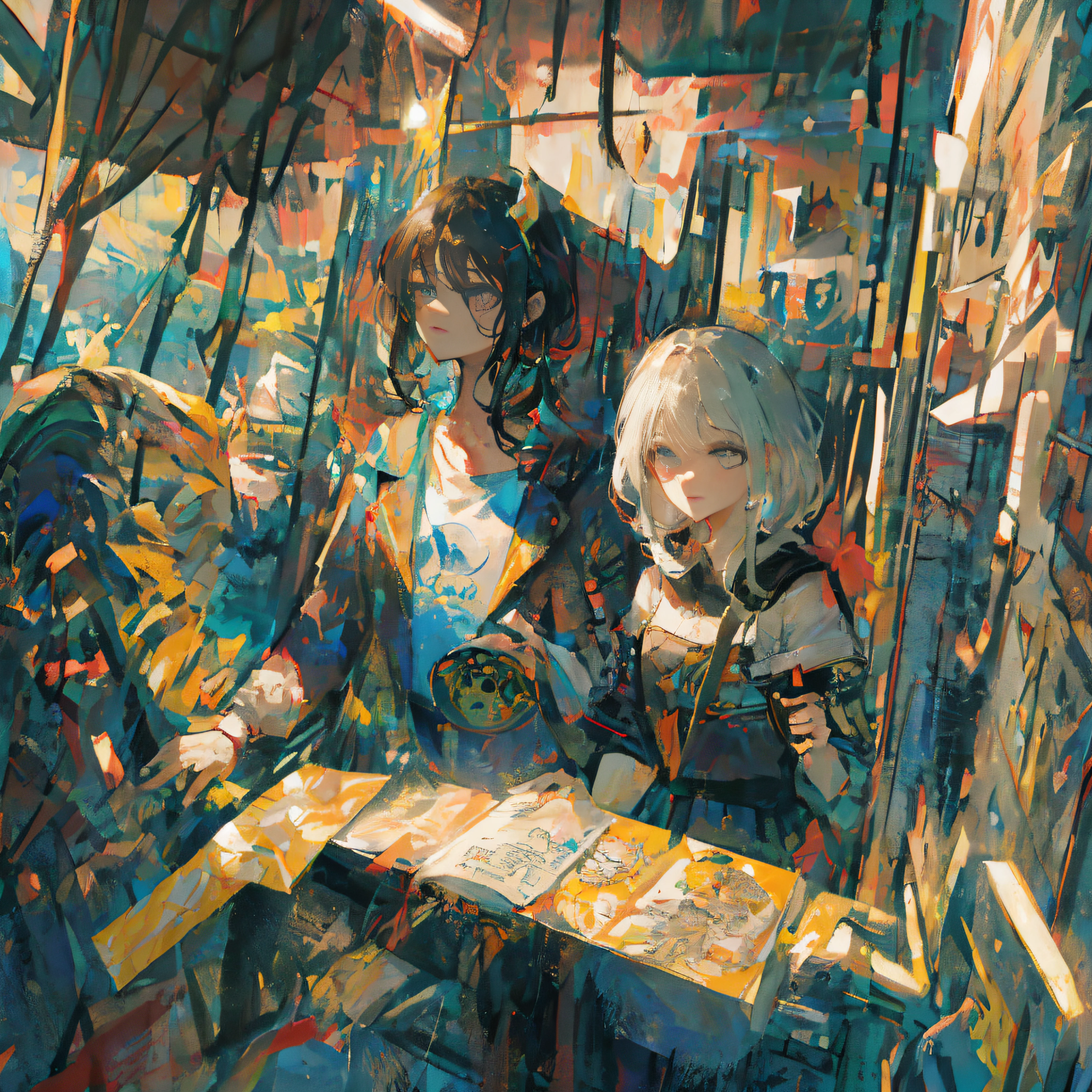 （1女孩），gotic，White Hair，Gorgeous and fussy clothes，gotic，Flight，The blue，（colorful）
Bold brushstrokes，Gradient blending，Motion fuzzy，Sparkling textures，dynamic compositions，Atmospheric Perspective，impressionism，steam punk
（master masterpiece）， （BestQuality）， breathtaking， （Beautiful Detail Eyes）， （fine Detail）， depth offield， Extremely Detailed CG， Original， extremely detailed wallpaper， （vivid colour）， cinematic Lighting， （colorful），Gypsy style