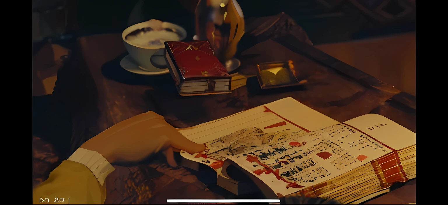 Someone writes a book on the table，With a cup of coffee, still from a live action movie, movie screencap, still frame from a movie, movie screenshots, film still dnd, movie screen shot, youtube video screenshot, from witcher (2021), opening scene, film still dnd, screenshot from morbius (2022) --auto
