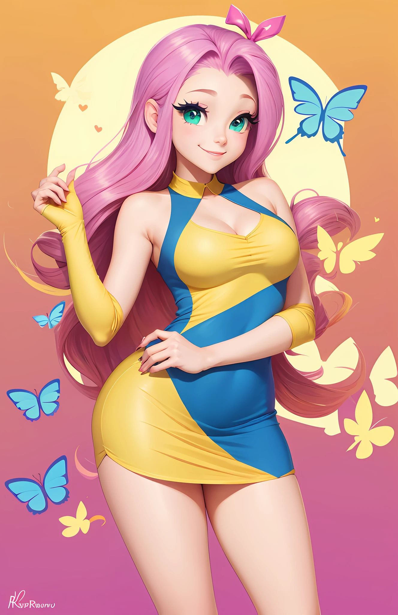 Fluttershy, equestria Chicas Fluttershy,My little pony fluttering,curva, Mini vestido sexy, hiperrealista,chica rusa, cabello largo, cabello rosado, cuerpo caliente,viejo Fluttershy,Naturaleza,sexy, cuerpo completo, Smiling,rubor,chica sexy,chica curvy, fluttershy equestria Girls, hyper HD,