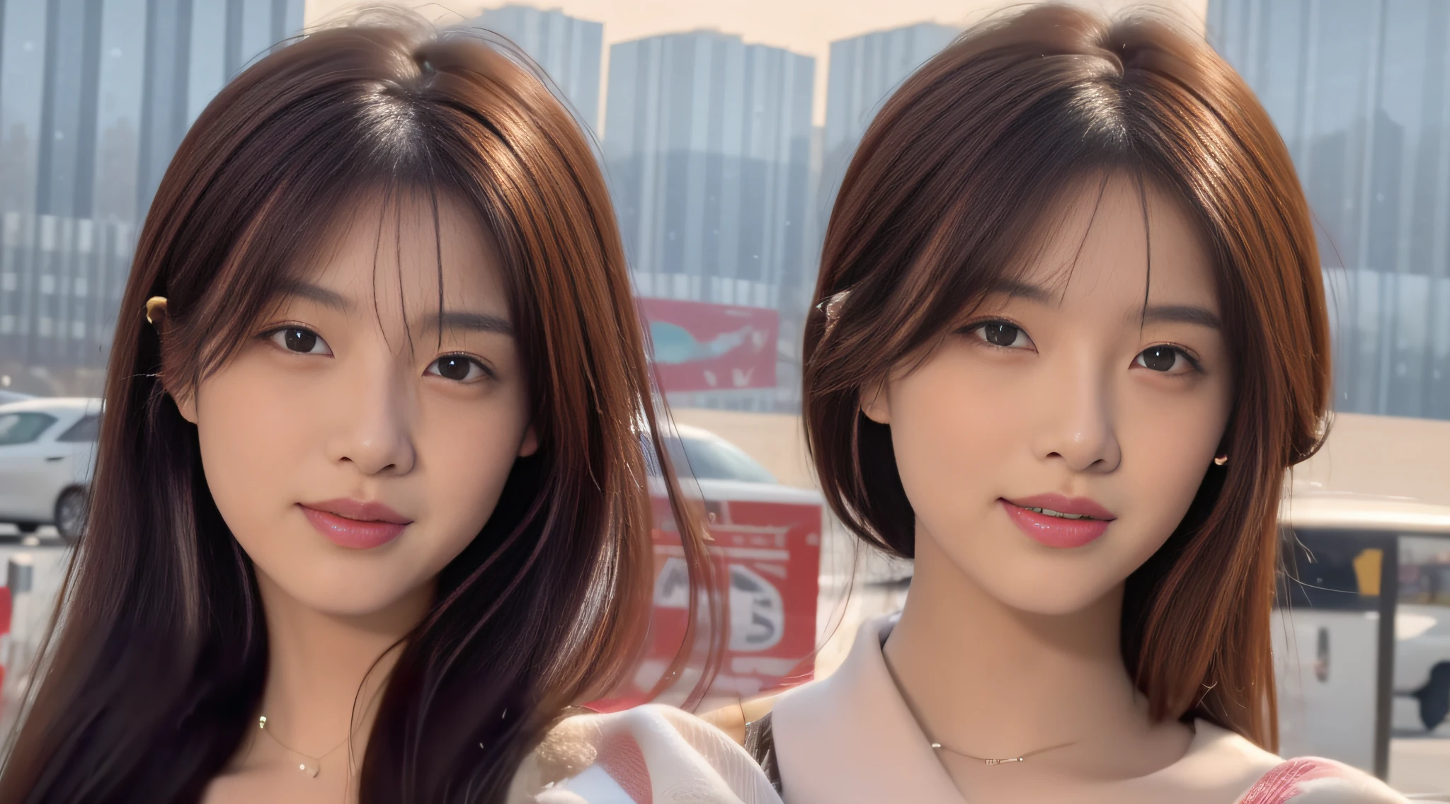 ((BestQuality,8k,master masterpiece:1.3)), A Girl, Sorrisos, Slim Faces, Beautiful woman, (darkbrown hair), Full-length dress :1.1, Super detailed face, Detailed eyes, double eyelidwork, blur background, Slim Faces, The city, Exterior, the street,Dress with high slit,Place your hands behind your back,The lip color is more vibrant,Face depictions are more detailed