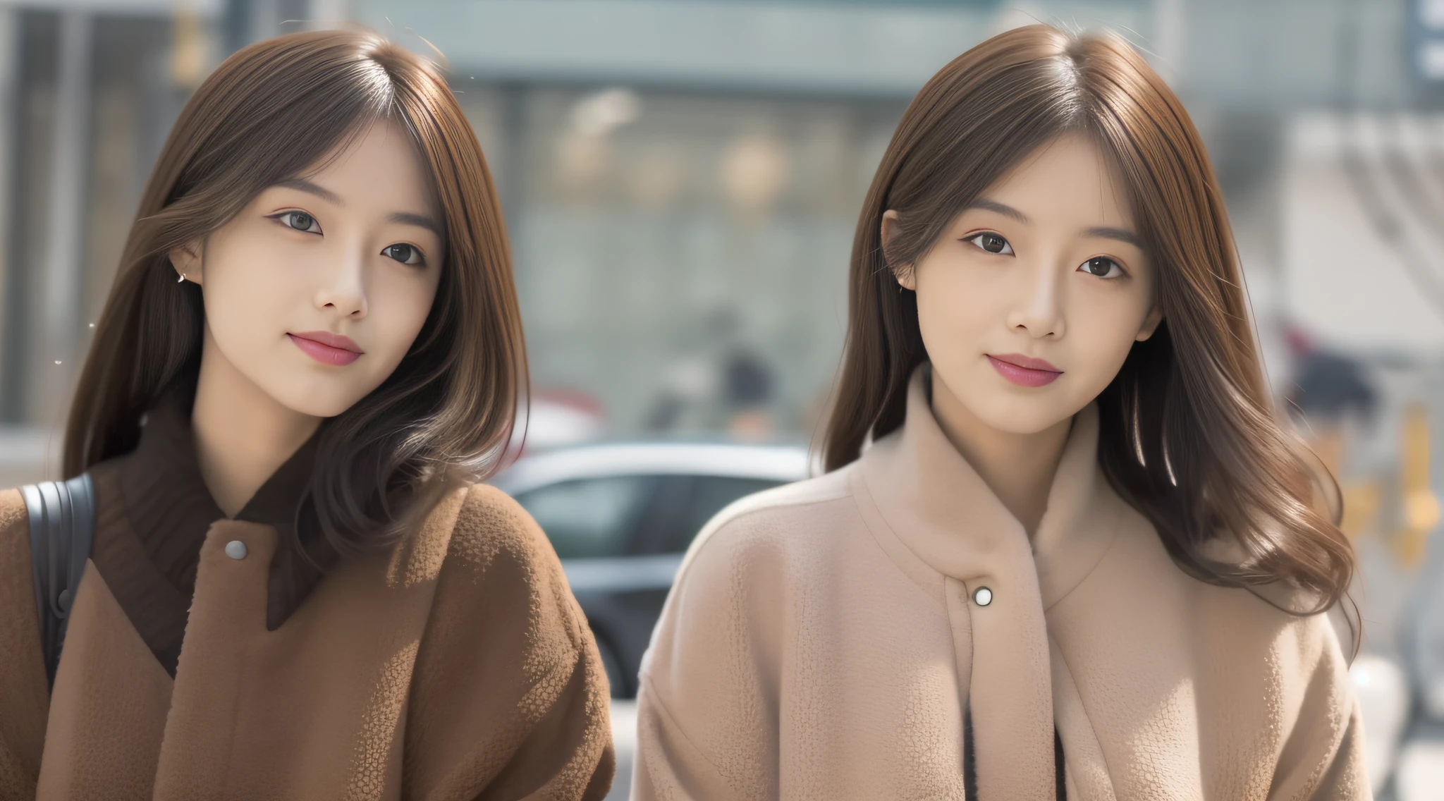 （（BestQuality，8k，master masterpiece：1.3））， A Girl， Sorrisos，  Slim Faces， Beautiful woman， （darkbrown hair）， Full-length dress ：1.1， Super detailed face， Detailed eyes， double eyelidwork， blur background， Slim Faces， The city， Exterior， the street，Dress with high slit，Place your hands behind your back，The lip color is more vibrant，Face depictions are more detailed