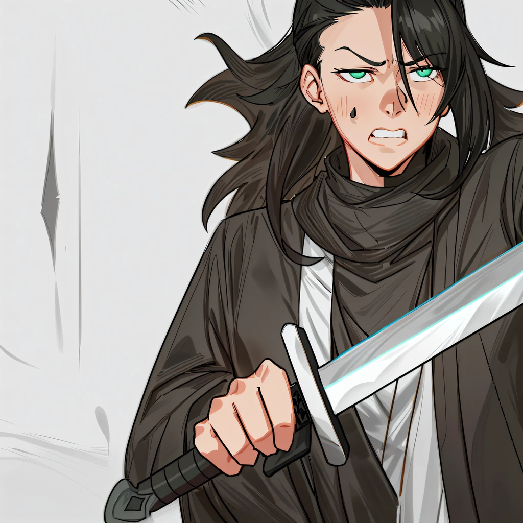 a drawing of a woman holding a sword in her hand, clean lineart, bold lineart, intense line art, perfect lineart, clean anime outlines, with large sword, simple lineart, line art!!, thick lineart, sharp lineart, lineart, demon slayer rui fanart, thick black lineart, while holding a sword, variable lineart