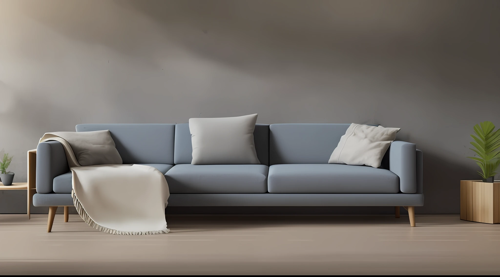 there is a couch and a table in a room, natural light in room, Soft light, minimalist furniture, brightly lit room, realistic physical rendering, realistic scene, detailed natural lighting, a photorealistic rendering, best best quality, great resolution