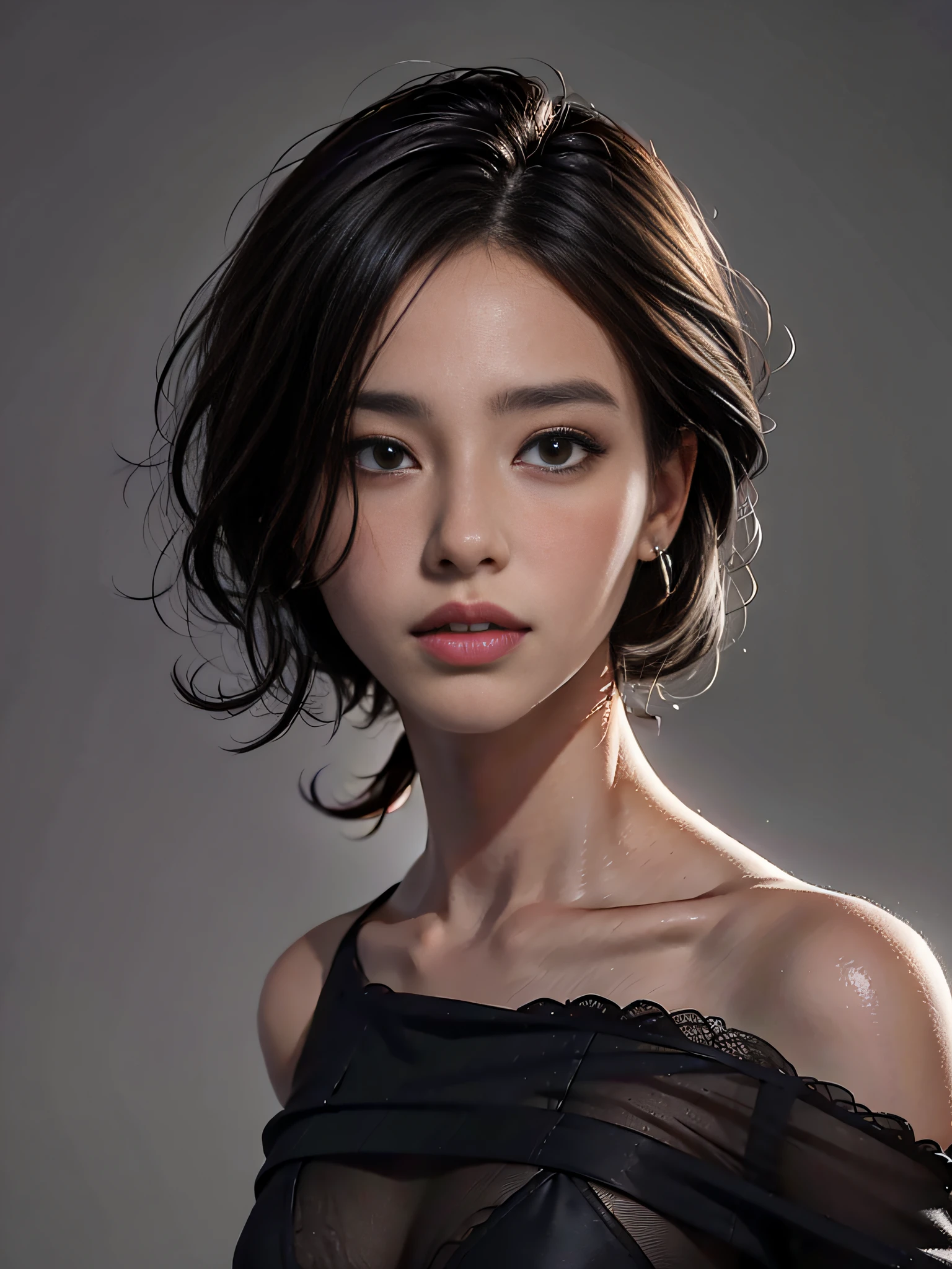 arafed image of a woman with a black dress and a black top, soft portrait shot 8 k, 8k portrait render, realistic anime girl rendering, , 8k artgerm bokeh, realistic portrait photo, 3 d anime realisitc, smooth 3d cg render, realisitc, photorealistic, realistic face