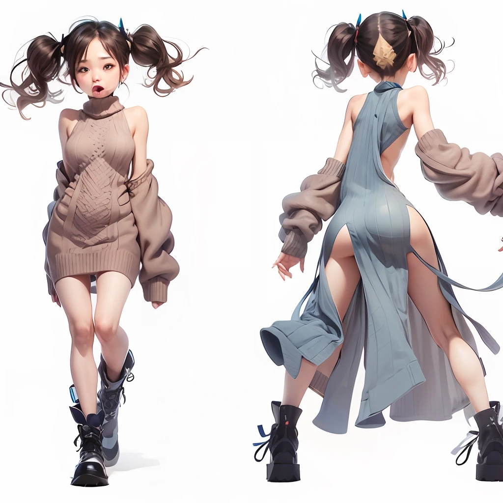Open-back knit sweater,Expose the entire back,Full body design,character design,oral sexy,Stylish