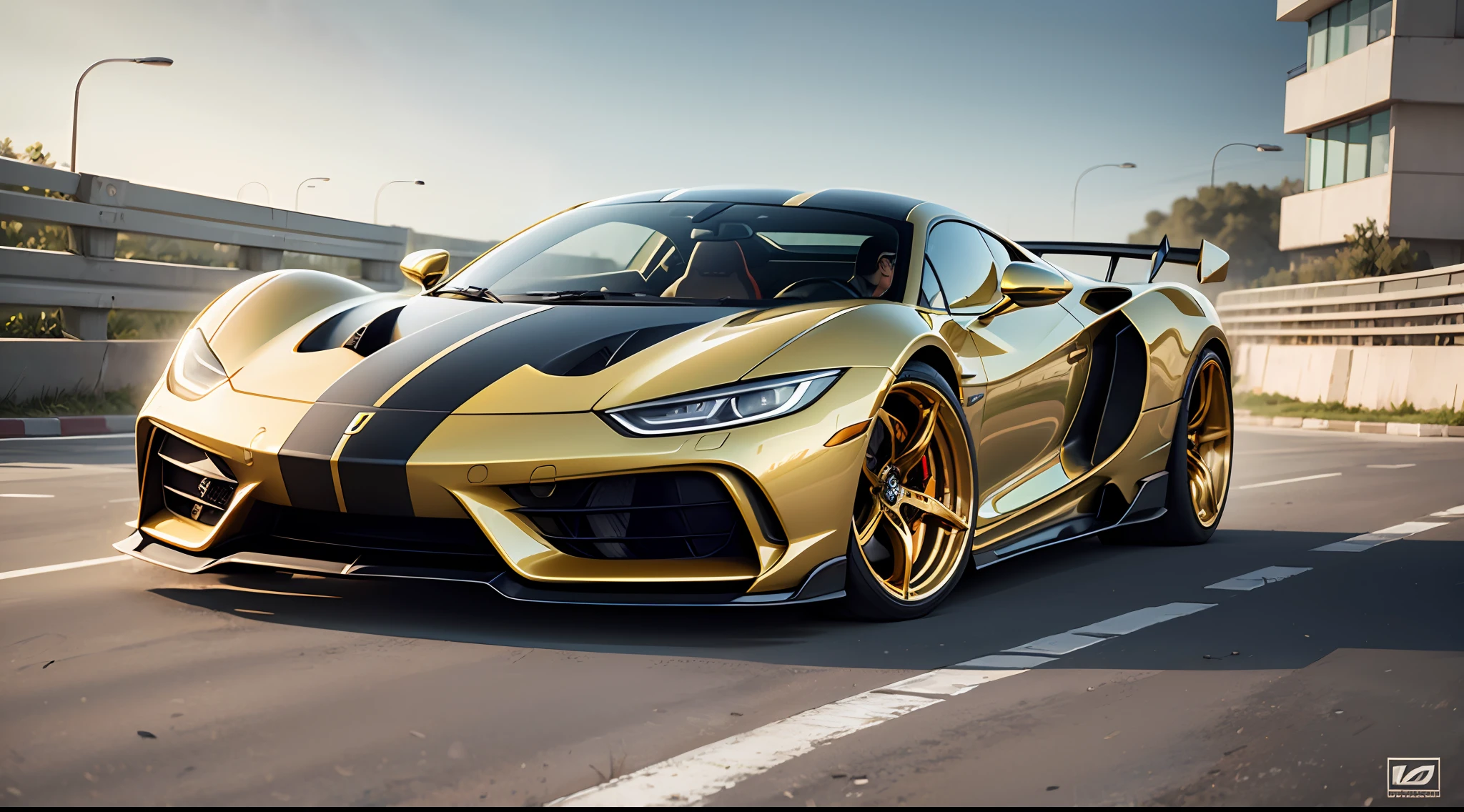 hyper realistic super car, golden color, rich, without logo --auto