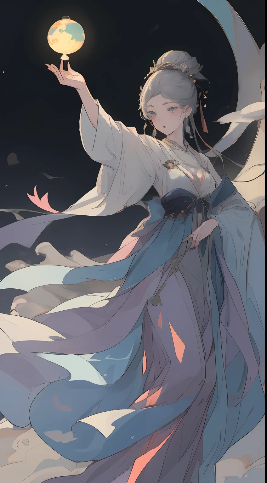 A Girl, Ancient Chinese clothing, total body, sunrays, Clear face, clean white background,fior,the moon, master masterpiece, super-detail, epic composition, UHQ, high quallity, extremely detailed, official arts, 制服 8k 壁纸, super-detail, 32k
