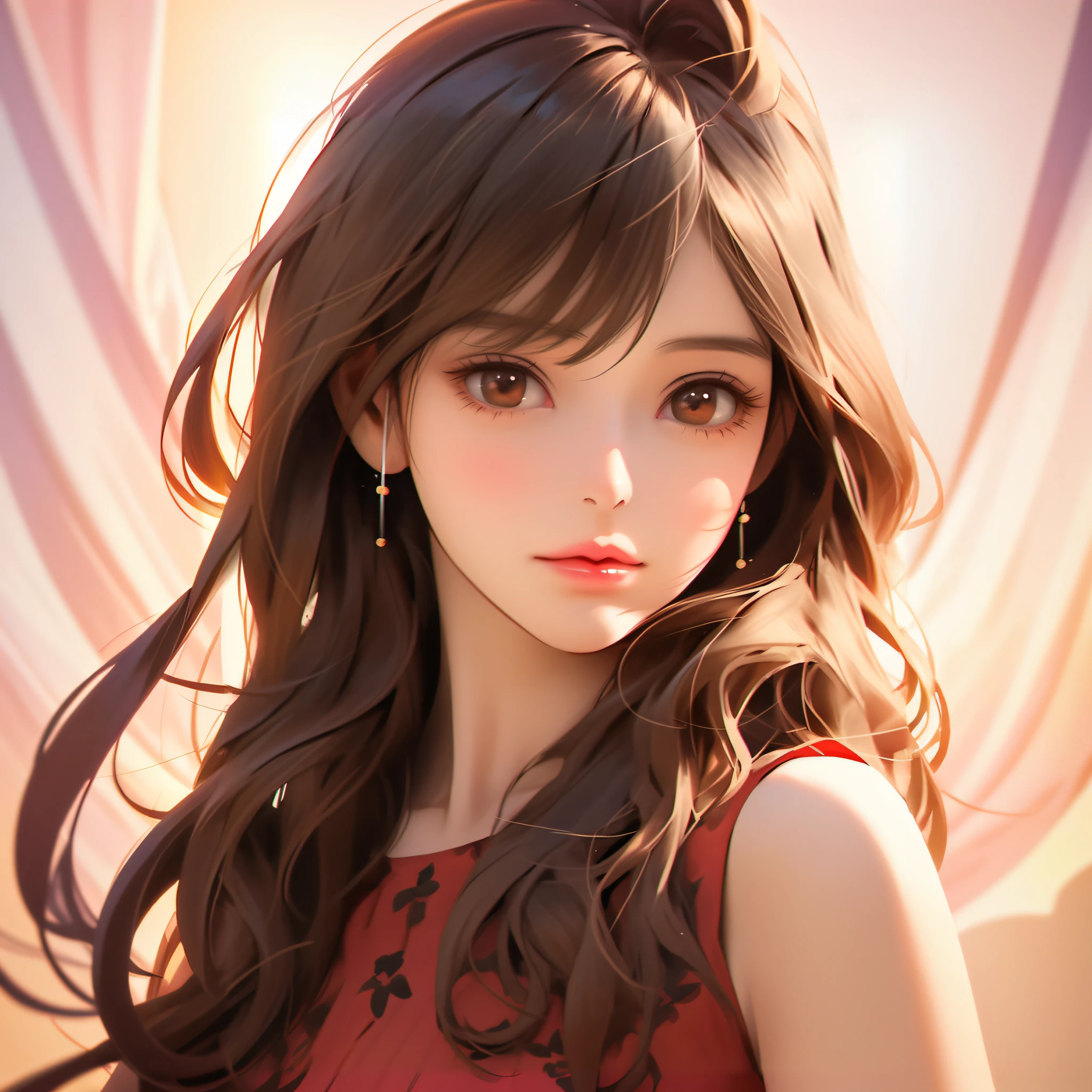 anime girl with long brown hair and earrings posing for a picture, Smooth anime cg art, kawaii realistic portrait, beautiful anime portraits, Realistic Young Anime Girl, realistic anime artstyle, portrait anime girl, anime girl detailed portrait, realistic anime 3 d style, beautiful anime girls, photorealistic anime girl render, photorealistic anime, beautiful anime face, cute natural anime face