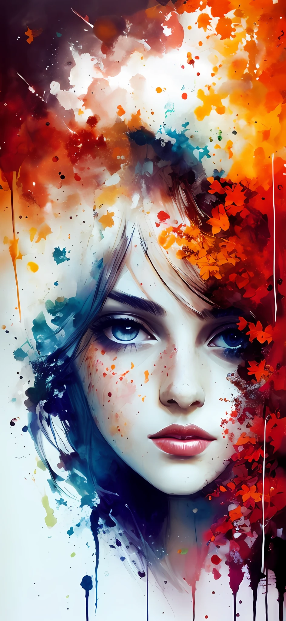 a woman by agnes cecile, luminous design, pastel co lours, ink drips, autumn lights